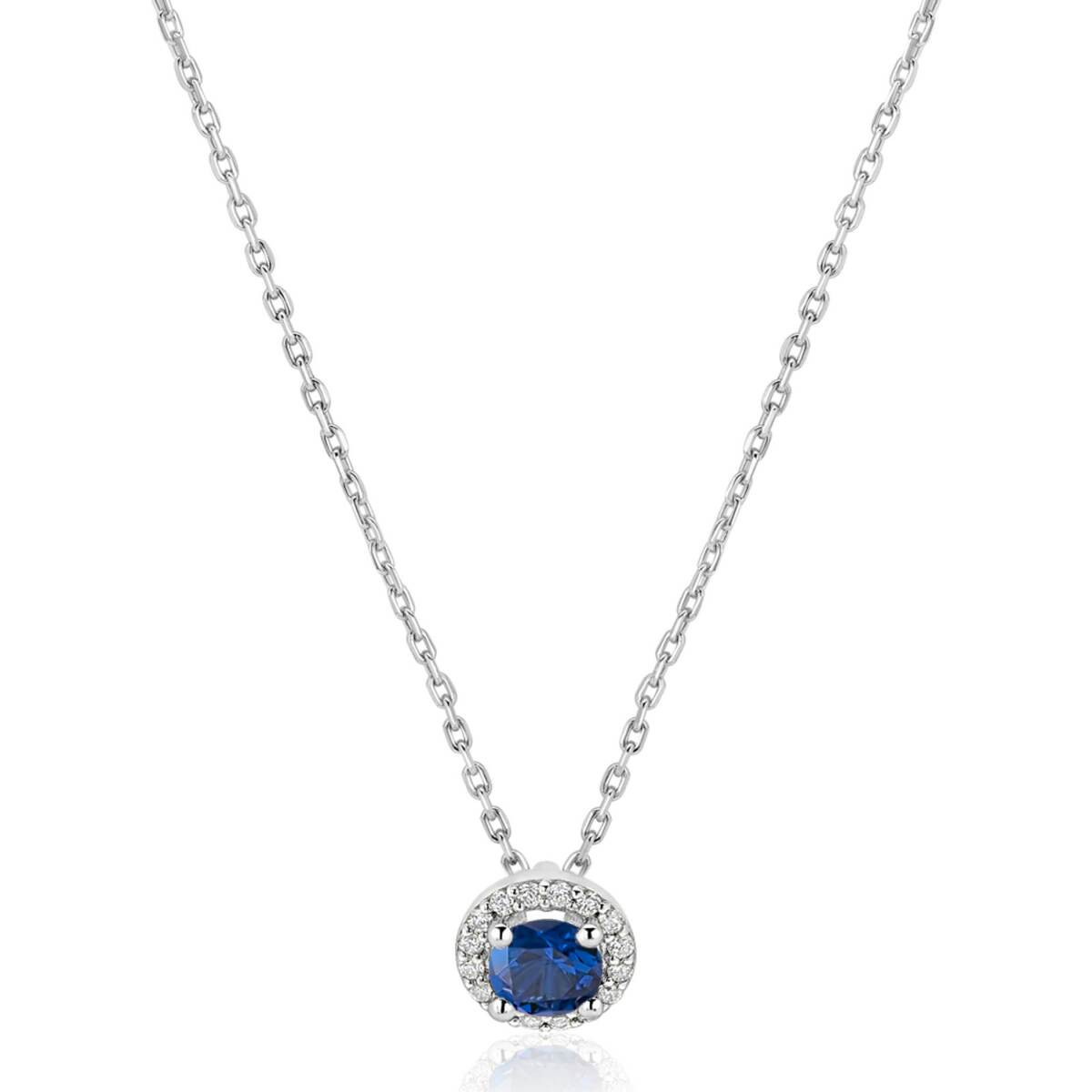 Zinzi ZIC2697B zilveren ketting met hanger ronde blauwe zirkonia 8 mm breed - Lengte 45 cm