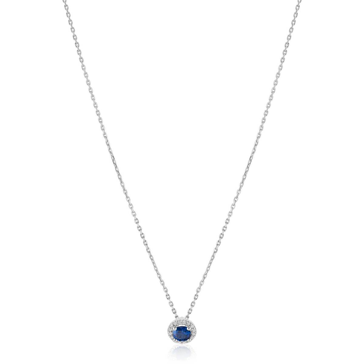 Zinzi ZIC2697B zilveren ketting met hanger ronde blauwe zirkonia 8 mm breed - Lengte 45 cm