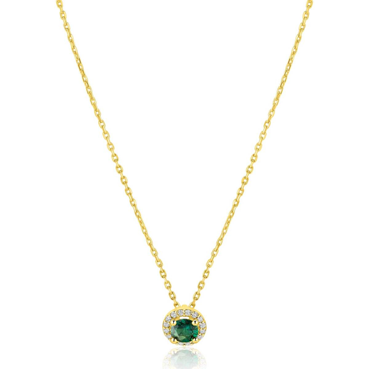 Zinzi ZIC2697G vergulde ketting met ronde hanger smaragdgroen 8 mm - Lengte 45 cm