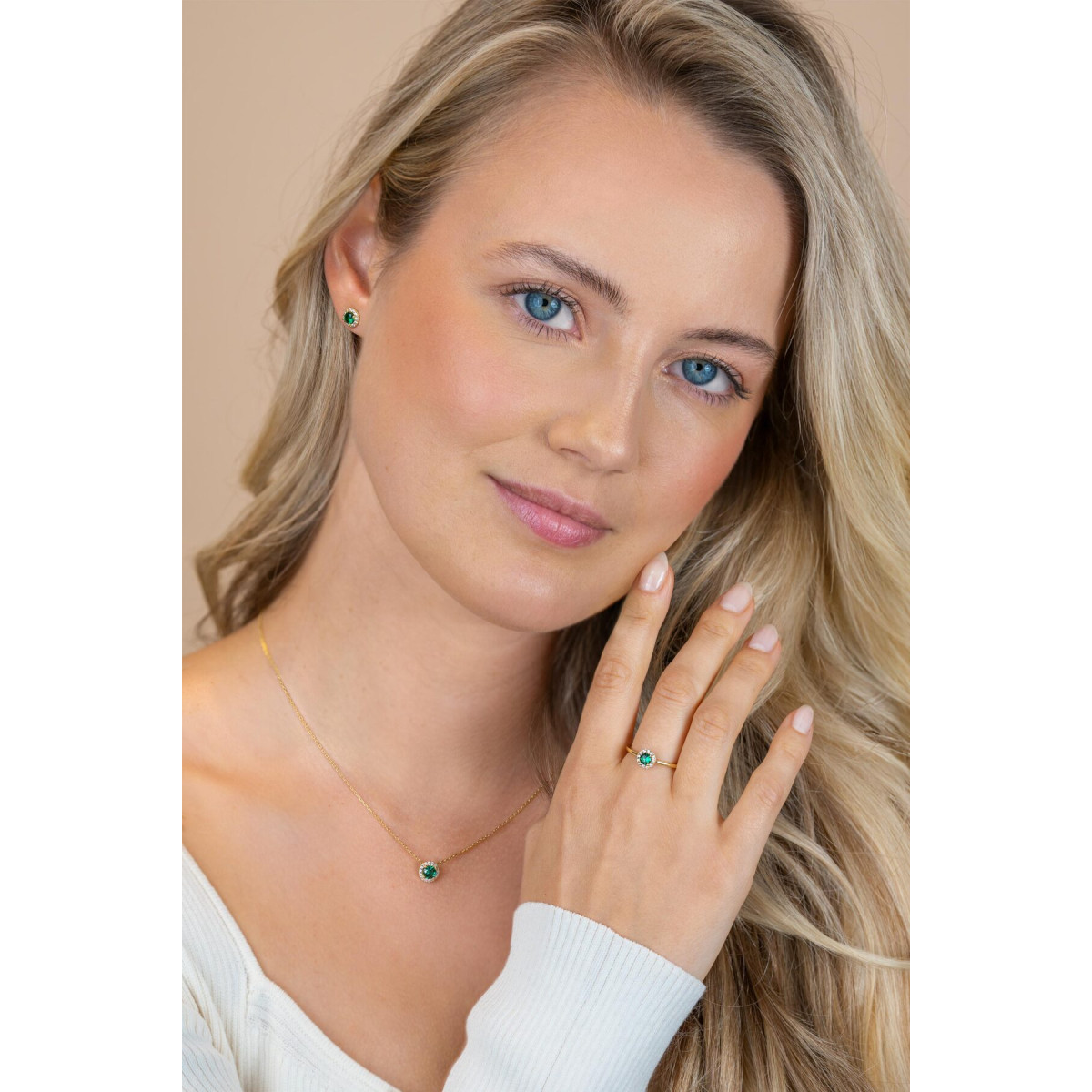 Zinzi ZIC2697G vergulde ketting met ronde hanger smaragdgroen 8 mm - Lengte 45 cm