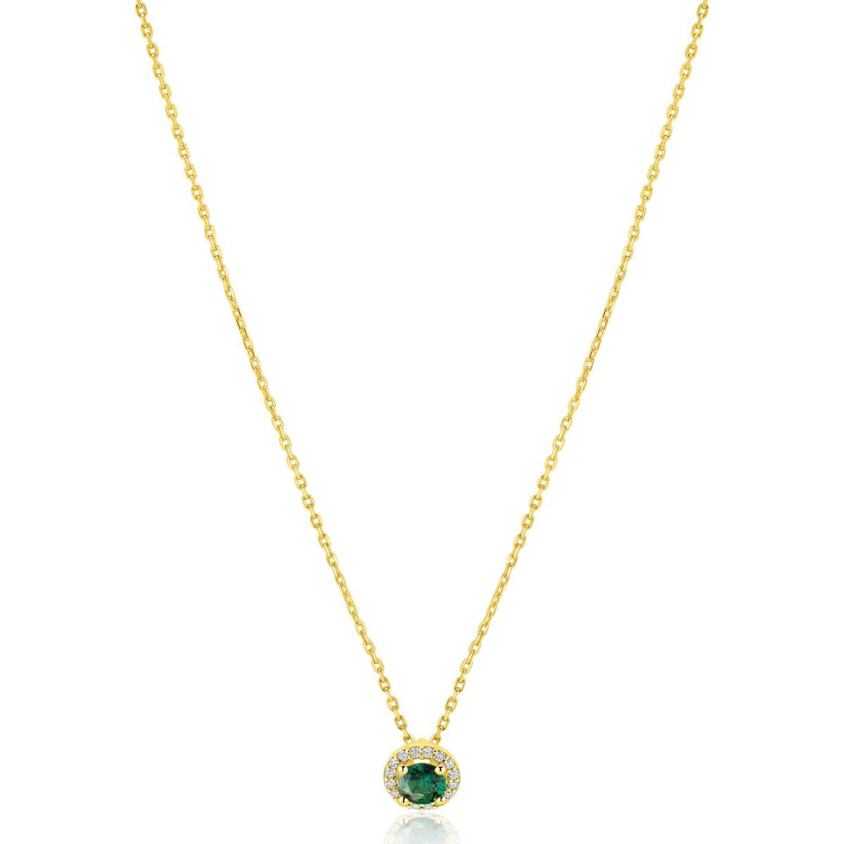 Zinzi ZIC2697G vergulde ketting met ronde hanger smaragdgroen 8 mm - Lengte 45 cm