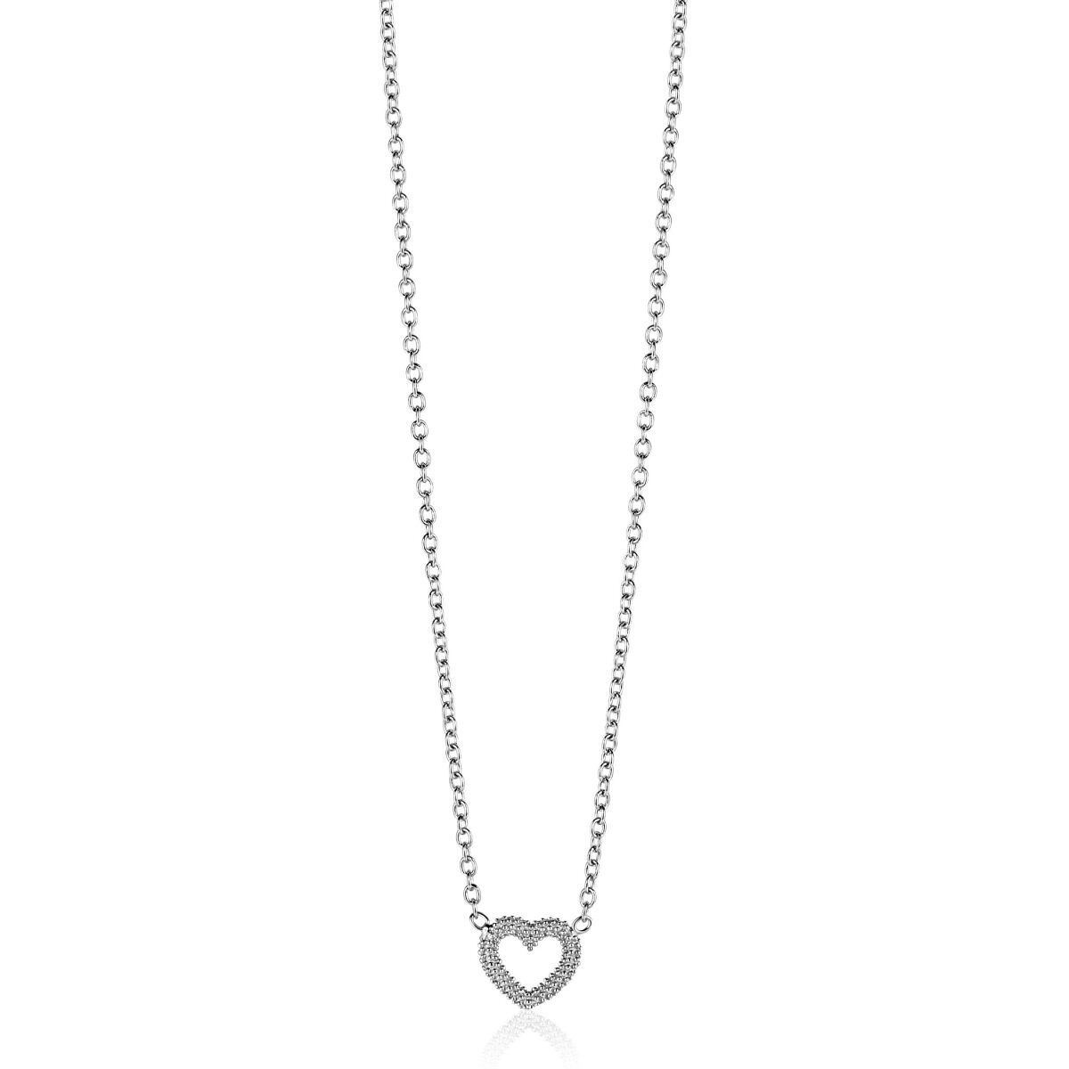 Zinzi ZIC2703 zilveren ketting met hanger bolletjes hart 9.5 mm breed - Lengte 42-45 cm
