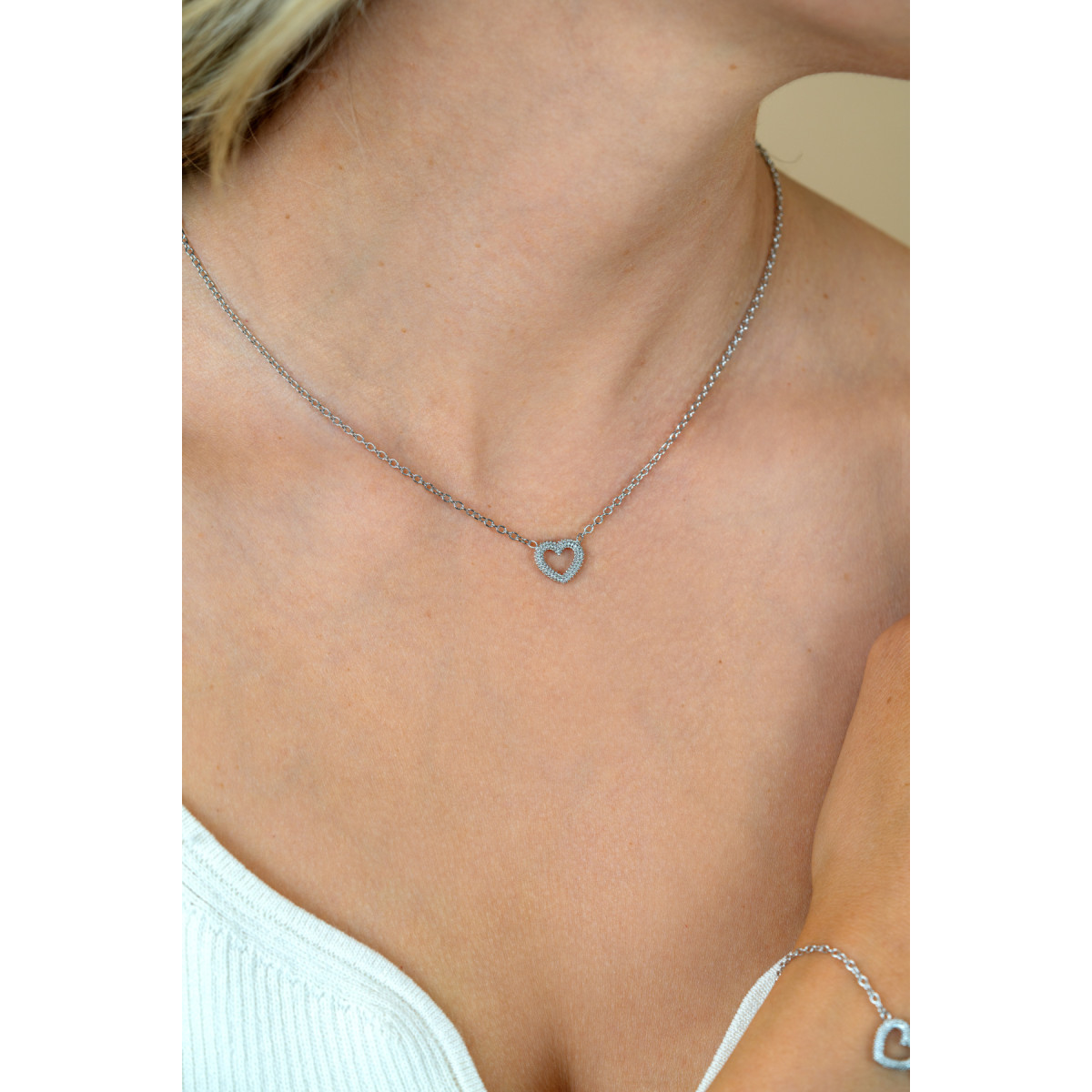 Zinzi ZIC2703 zilveren ketting met hanger bolletjes hart 9.5 mm breed - Lengte 42-45 cm