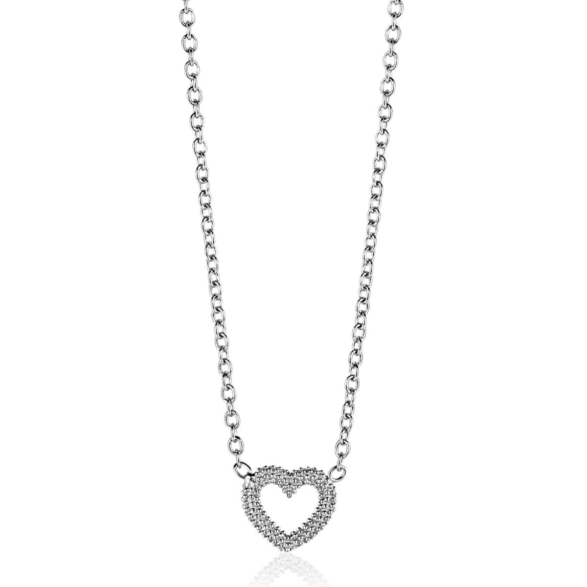 Zinzi ZIC2703 zilveren ketting met hanger bolletjes hart 9.5 mm breed - Lengte 42-45 cm