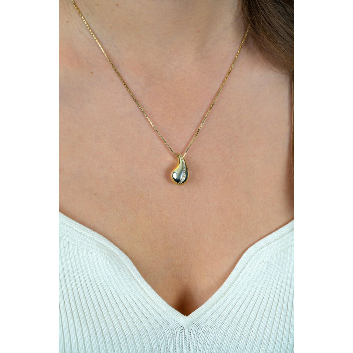 Zinzi ZIC2707Y gold plated ketting met druppel zirkonia 12 mm breed - Lengte 45-48 cm