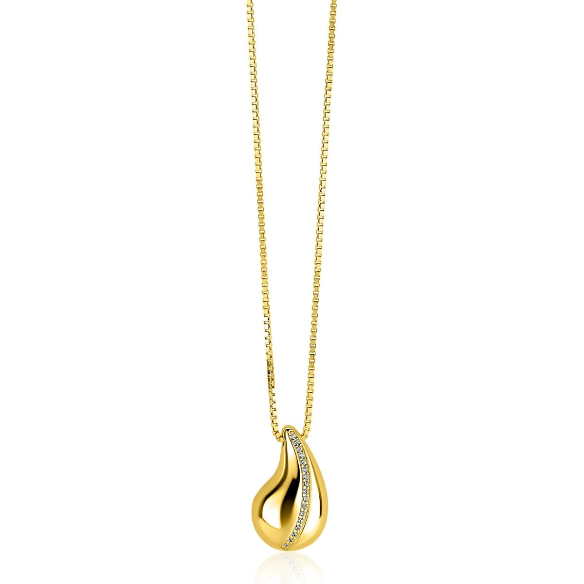 Zinzi ZIC2707Y gold plated ketting met druppel zirkonia 12 mm breed - Lengte 45-48 cm