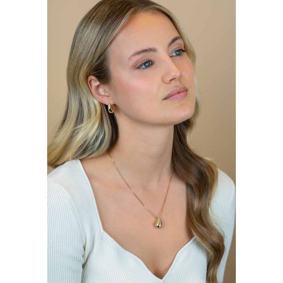 Zinzi ZIC2707Y gold plated ketting met druppel zirkonia 12 mm breed - Lengte 45-48 cm