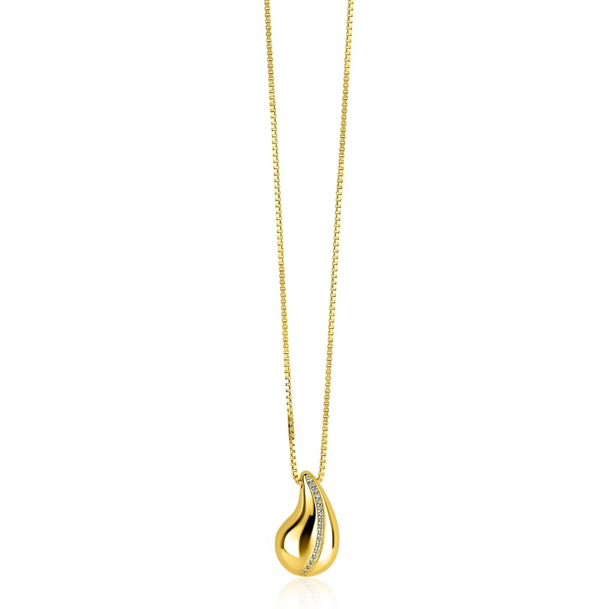 Zinzi ZIC2707Y gold plated ketting met druppel zirkonia 12 mm breed - Lengte 45-48 cm