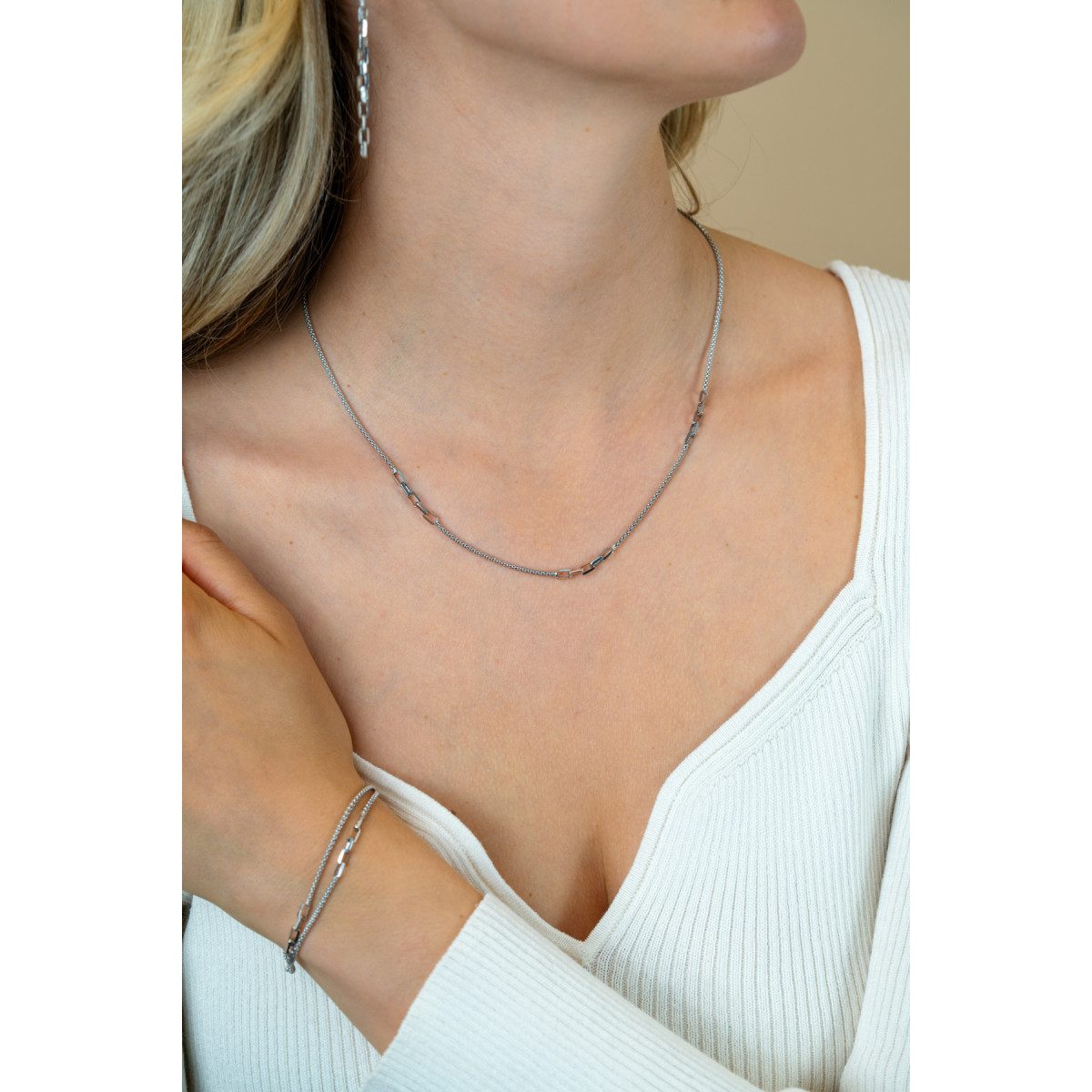 Zinzi ZIC2709 zilveren ketting met rechthoekige schakels 3 mm breed - Lengte 45-48 cm