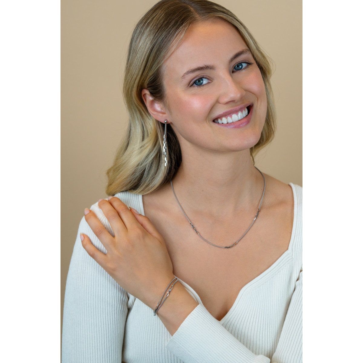 Zinzi ZIC2709 zilveren ketting met rechthoekige schakels 3 mm breed - Lengte 45-48 cm