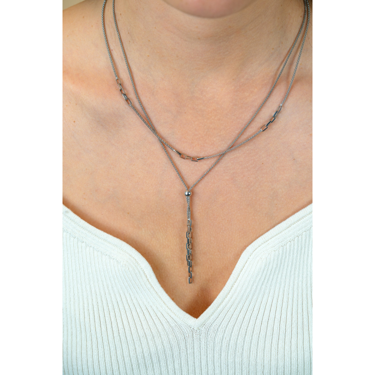 Zinzi ZIC2709 zilveren ketting met rechthoekige schakels 3 mm breed - Lengte 45-48 cm