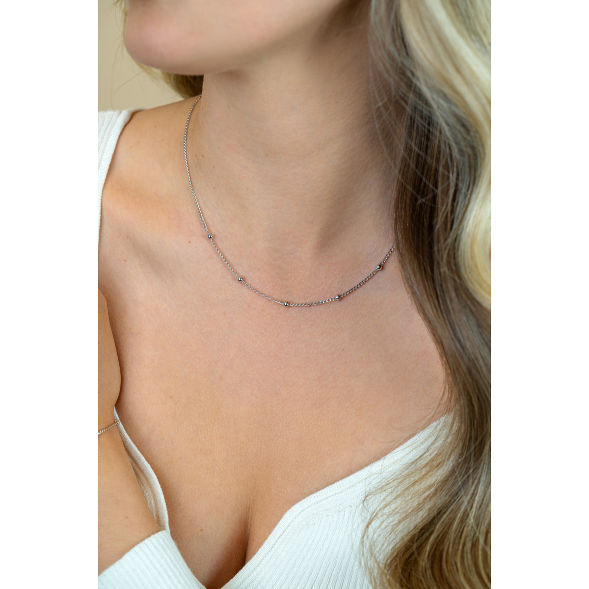 Zinzi ZIC2714 zilveren gourmet schakelketting met bolletjes 3.1 mm breed - Lengte 42-45 cm