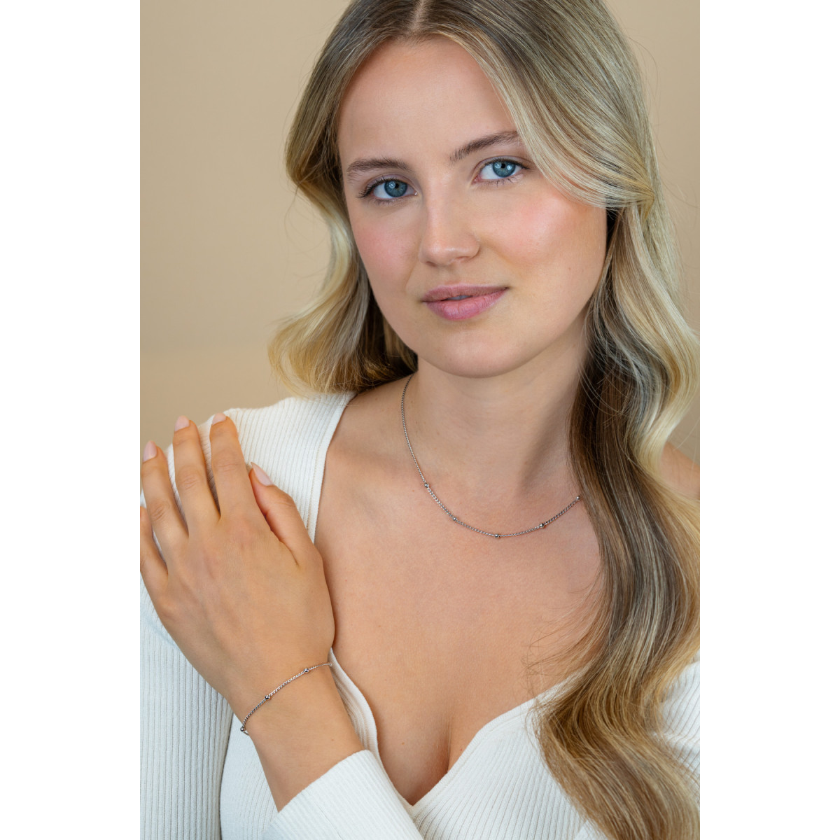 Zinzi ZIC2714 zilveren gourmet schakelketting met bolletjes 3.1 mm breed - Lengte 42-45 cm