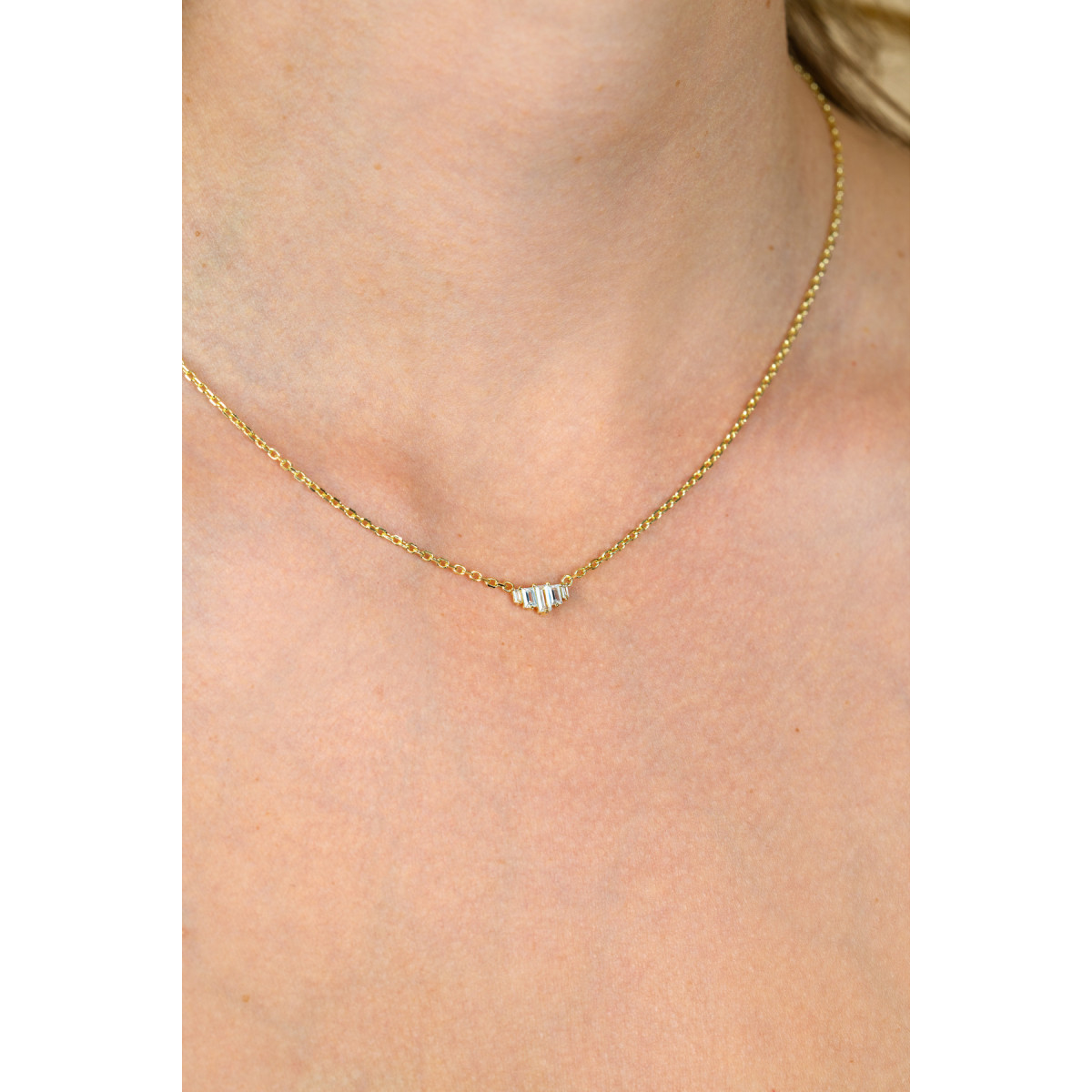 Zinzi ZIC2723Y goudkleurige ketting met baguette zirkonia 8.8 mm breed - Lengte 42-45 cm
