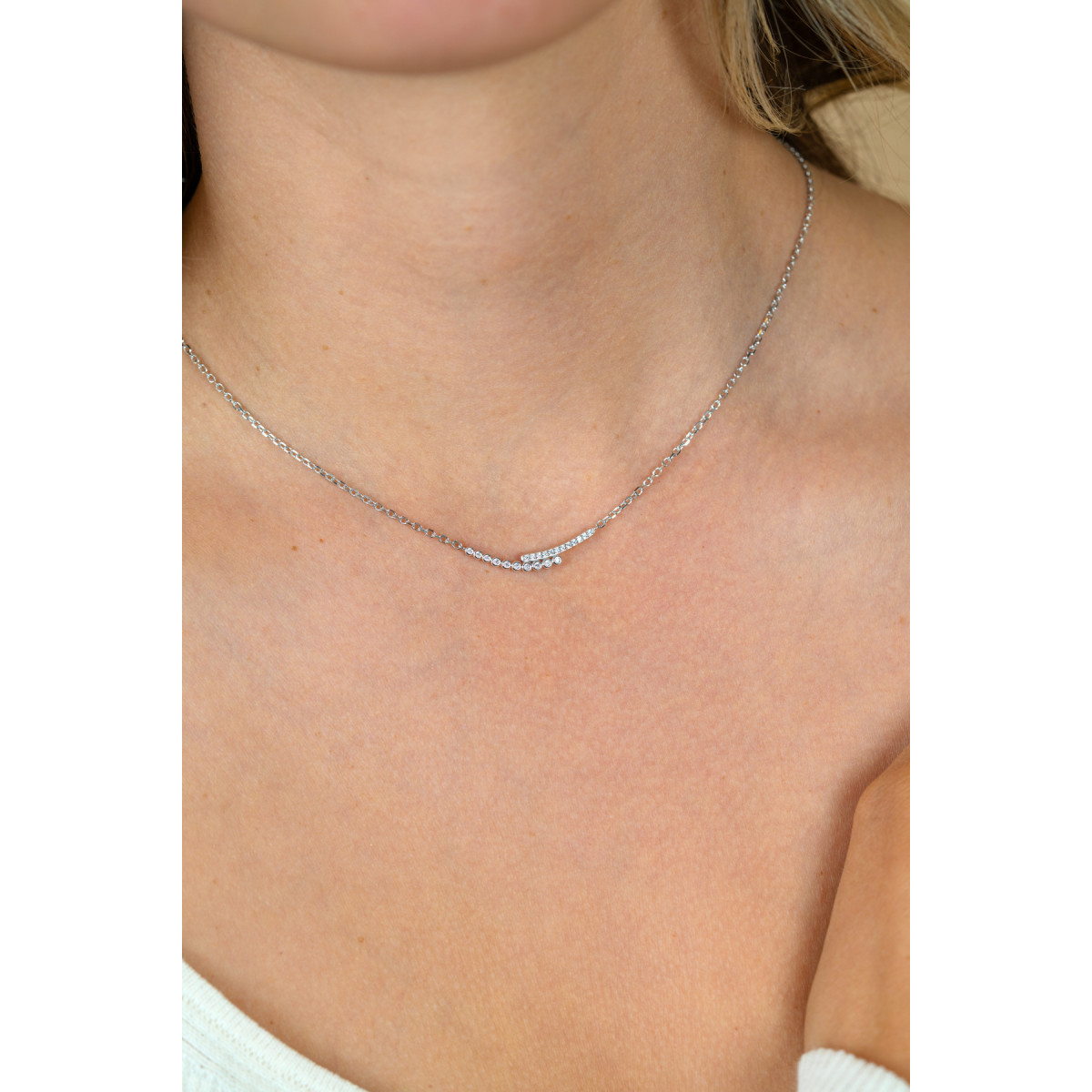 Zinzi ZIC2729 zilveren ketting met staafjes hanger zirkonia 3.5 mm breed - Lengte 42-45 cm