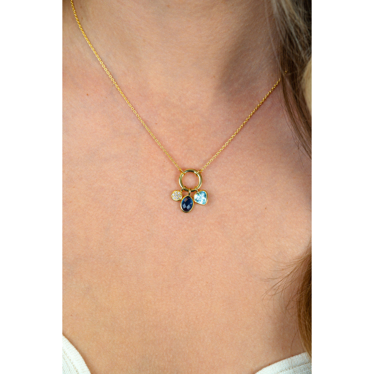 Zinzi ZIC2737 gold plated ketting met hanger hart en ovaal 10 mm breed - Lengte 42-45 cm