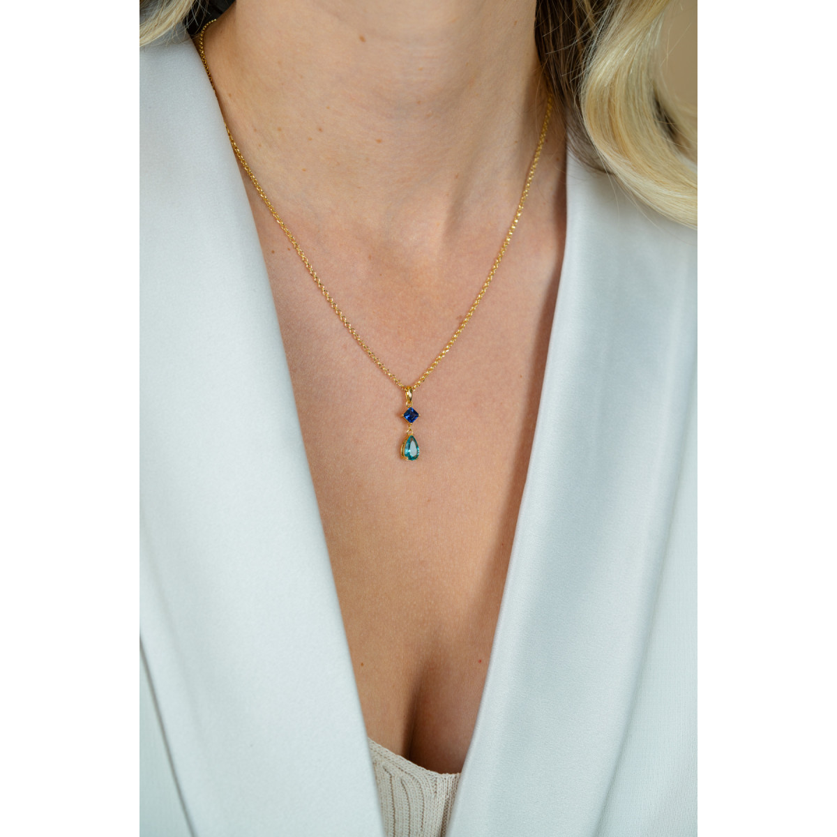 Zinzi ZIC2745 gold plated ketting met druppel en prinses zirkonia 5 mm breed - Lengte 42 cm