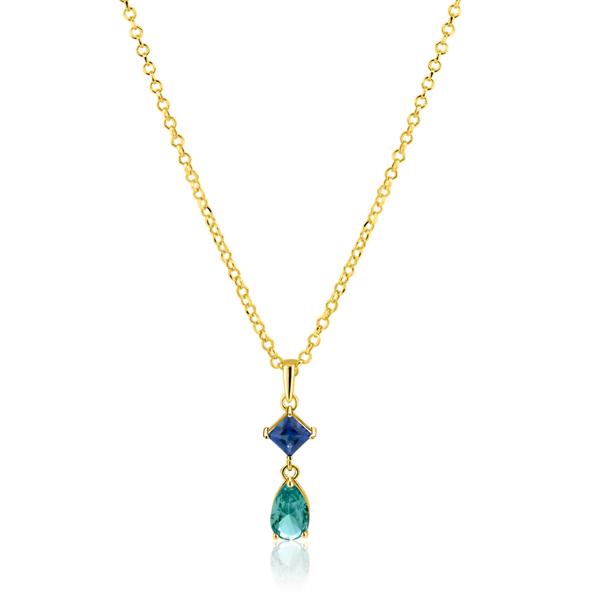 Zinzi ZIC2745 gold plated ketting met druppel en prinses zirkonia 5 mm breed - Lengte 42 cm