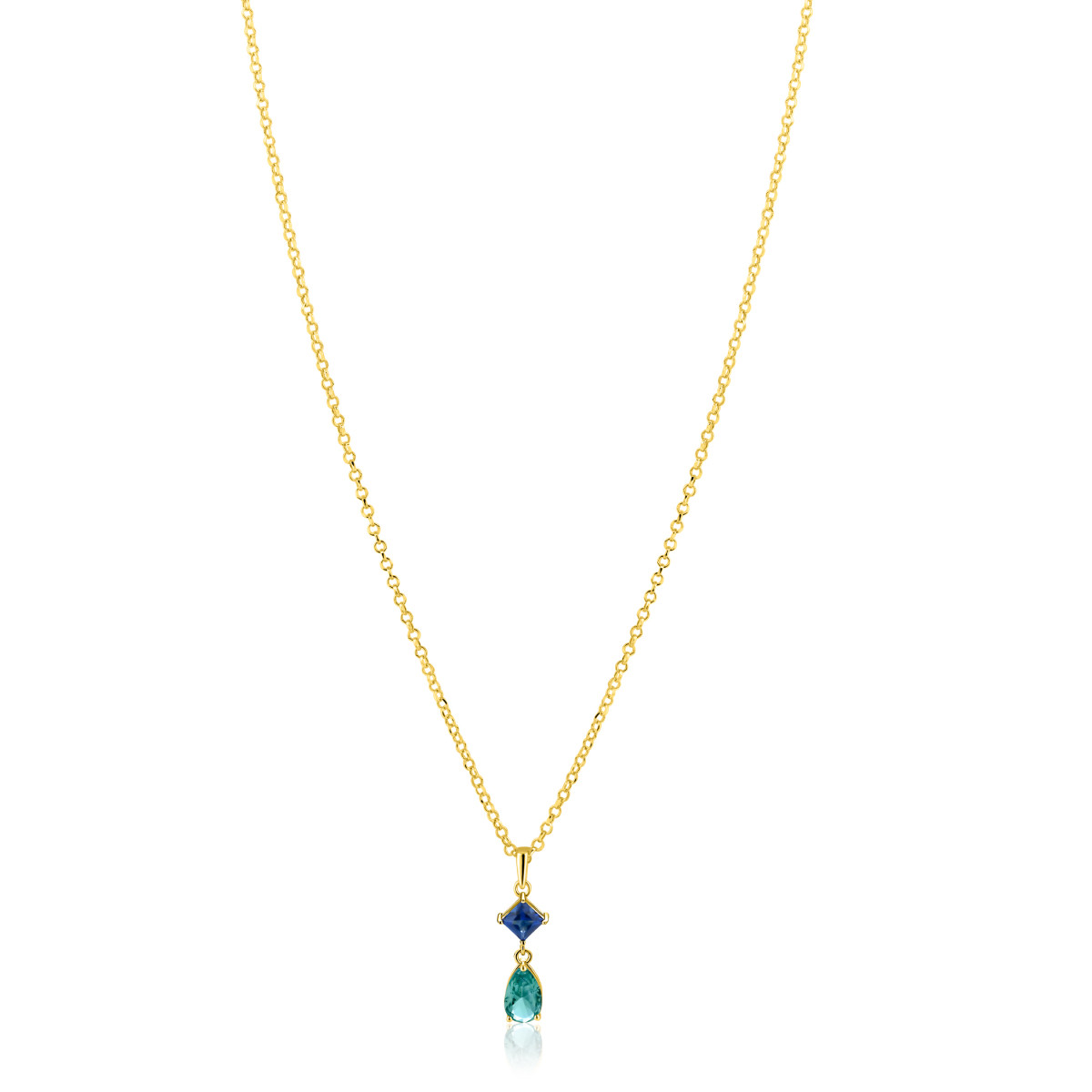 Zinzi ZIC2745 gold plated ketting met druppel en prinses zirkonia 5 mm breed - Lengte 42 cm
