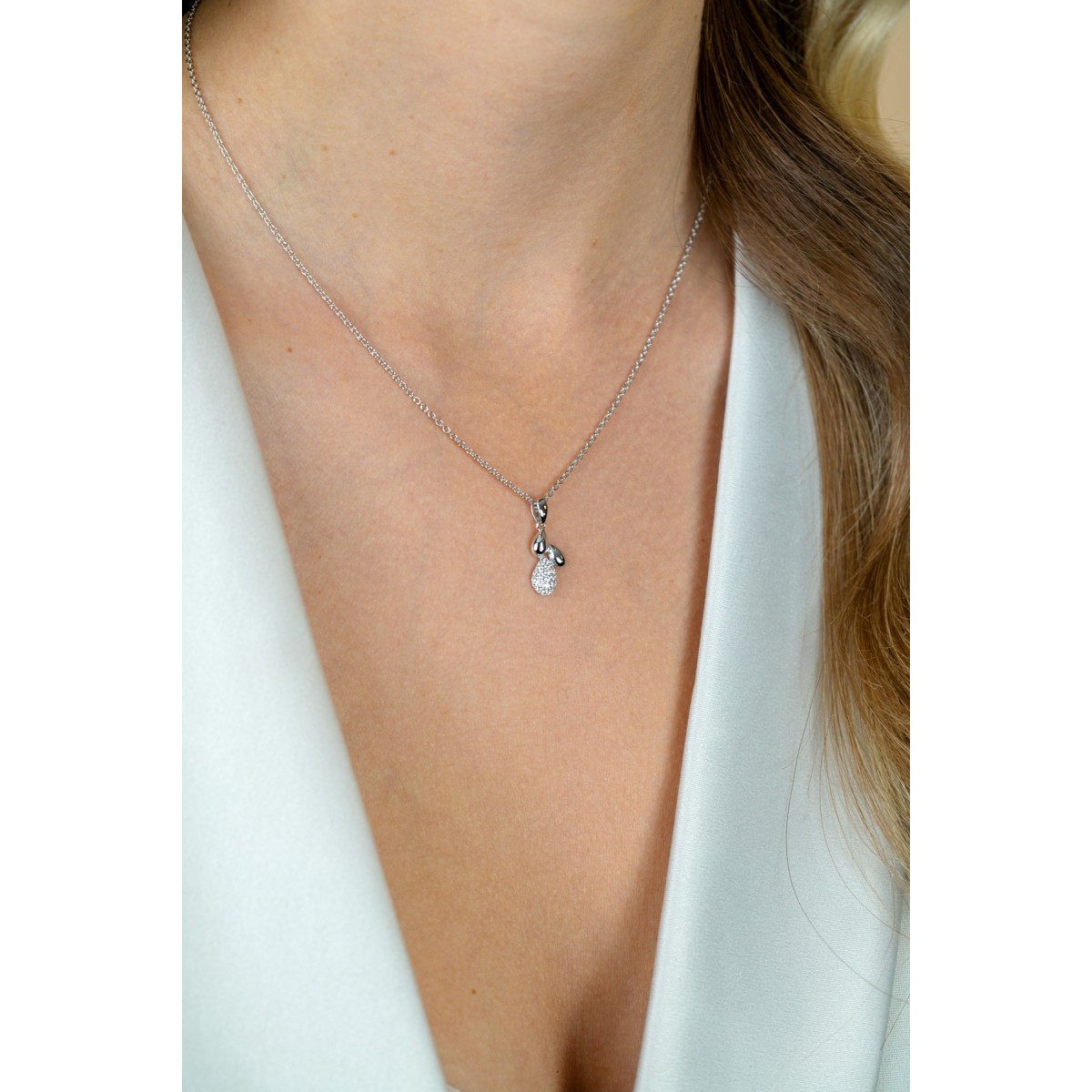 Zinzi ZIC2746 zilveren ketting met druppelhanger en zirkonia 8 mm breed - Lengte 42-45 cm