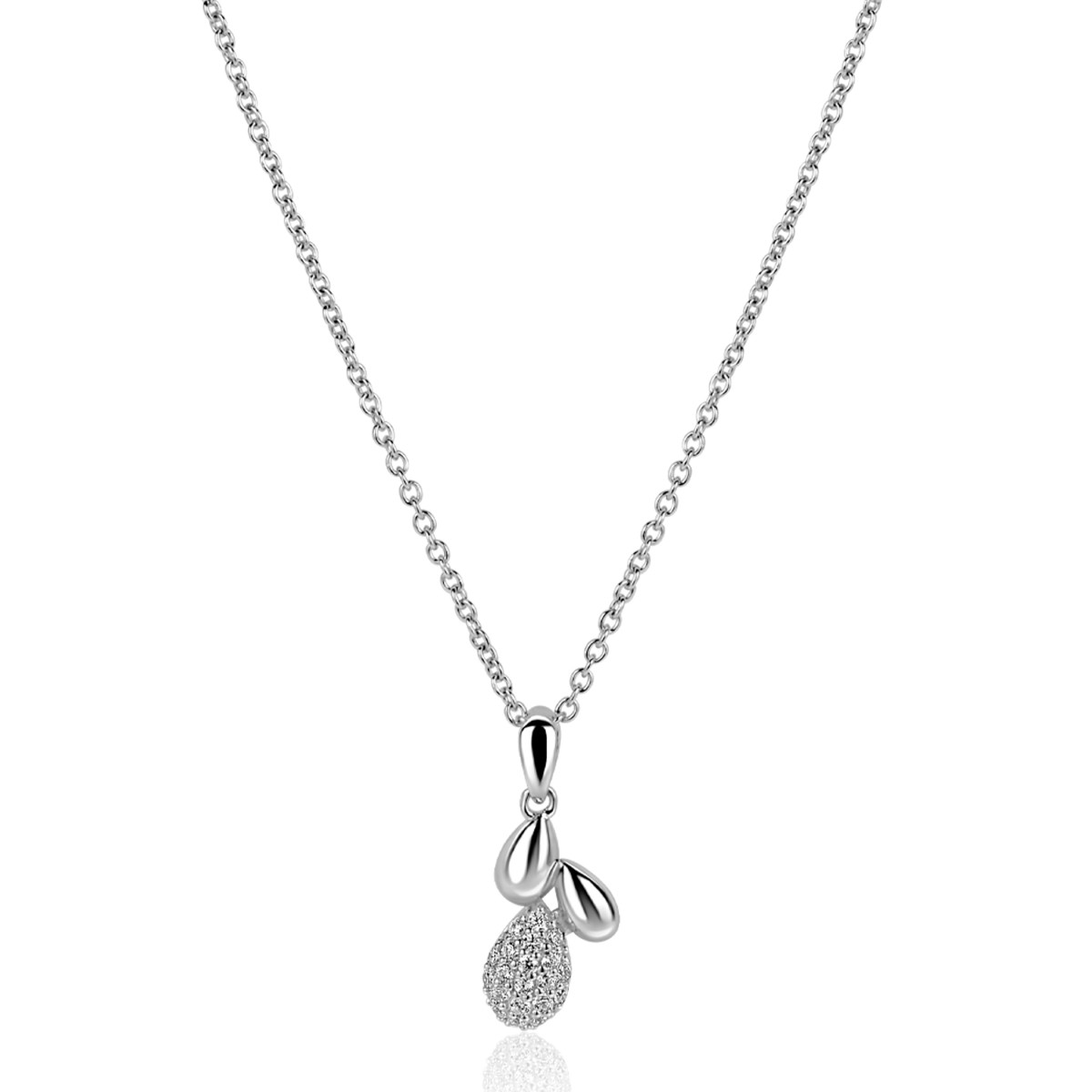 Zinzi ZIC2746 zilveren ketting met druppelhanger en zirkonia 8 mm breed - Lengte 42-45 cm