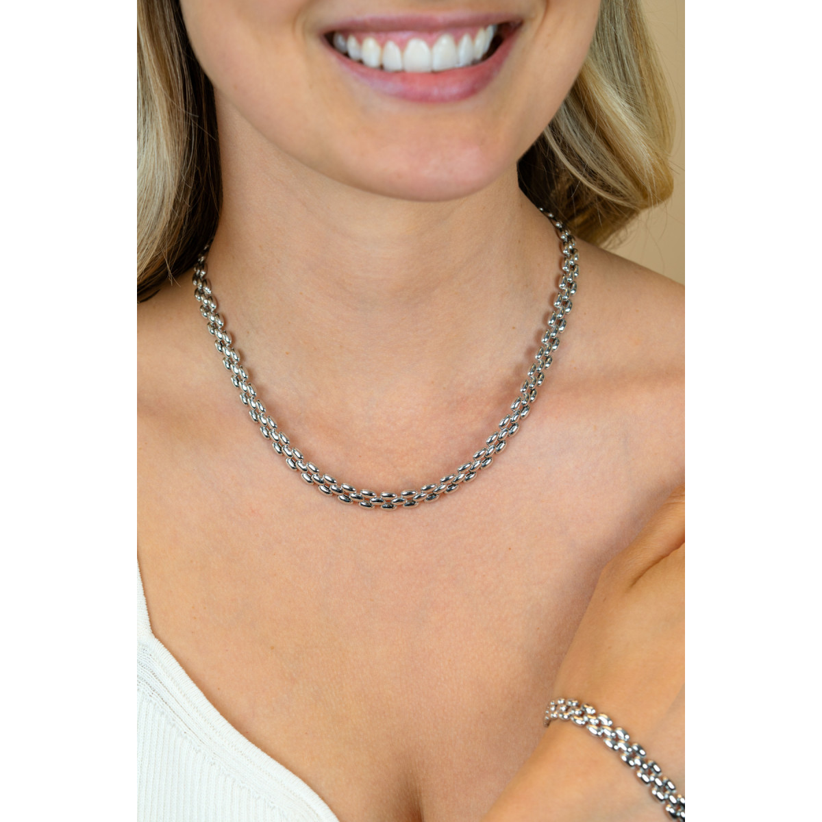 Zinzi ZIC2764 zilveren rolex style schakelketting 8 mm breed - Lengte 43 cm