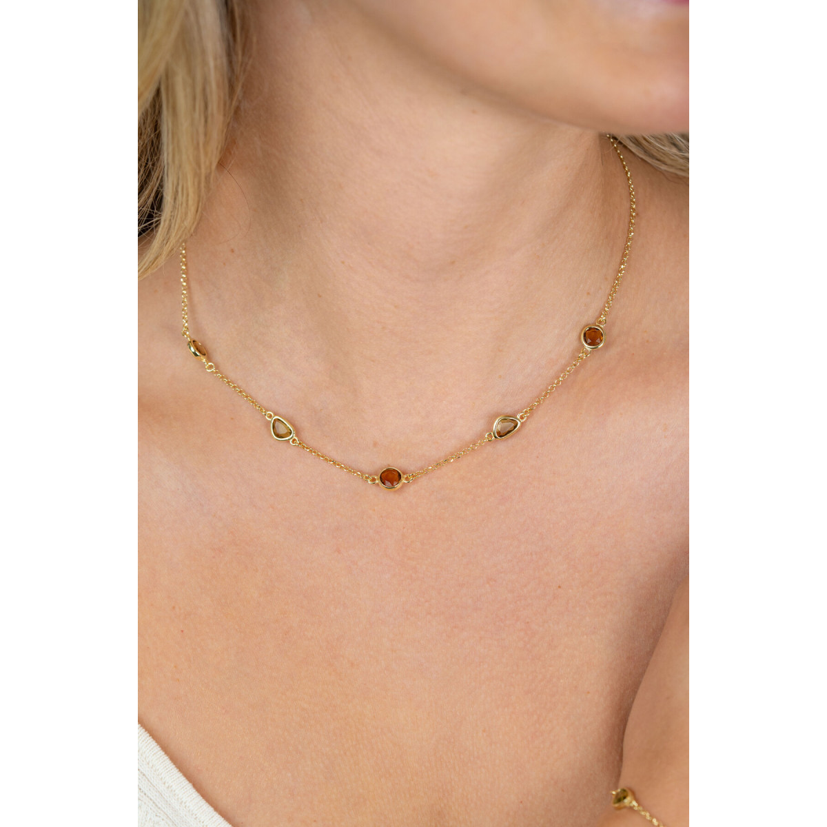 Zinzi ZIC2770 goudkleurige schakelketting met ronde stenen 7.2 mm breed - Lengte 40-45 cm