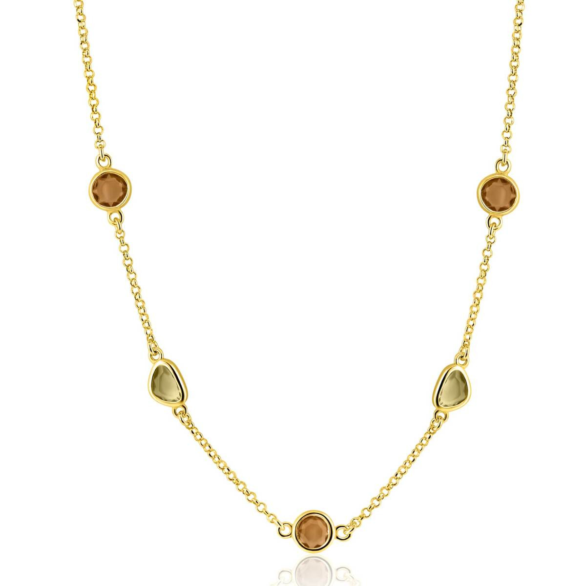 Zinzi ZIC2770 goudkleurige schakelketting met ronde stenen 7.2 mm breed - Lengte 40-45 cm