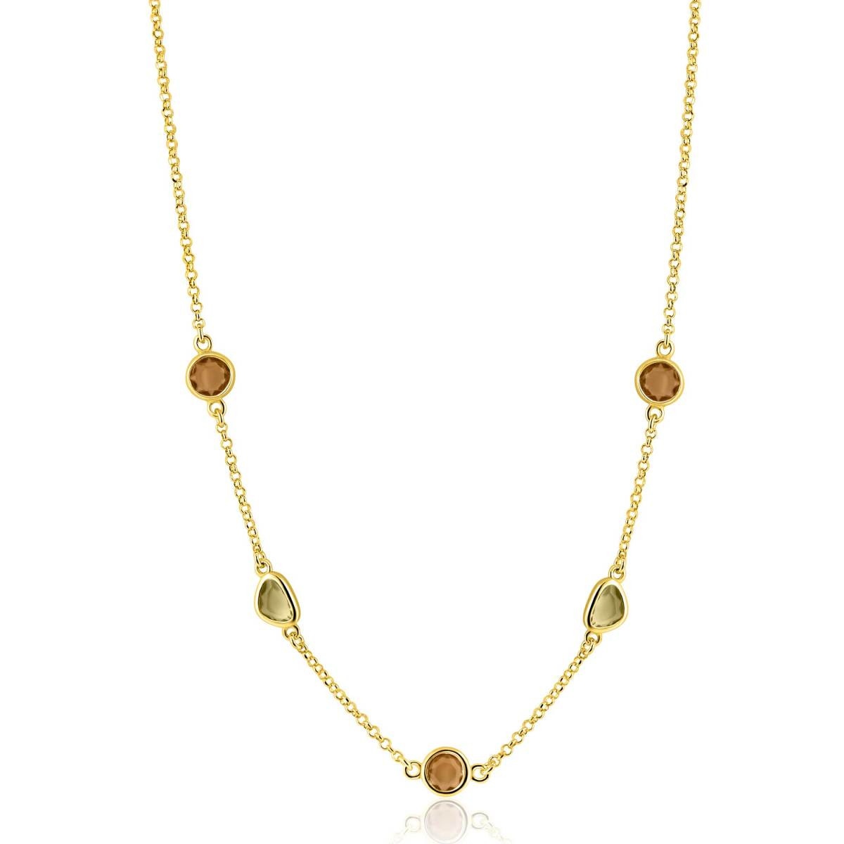 Zinzi ZIC2770 goudkleurige schakelketting met ronde stenen 7.2 mm breed - Lengte 40-45 cm