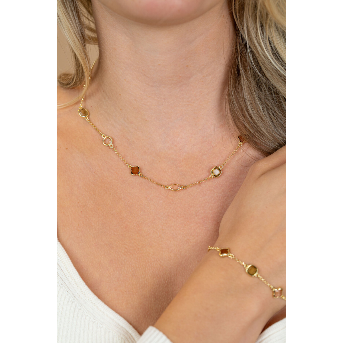 Zinzi ZIC2771 gold plated schakelketting met man made steen - Lengte 42-46 cm