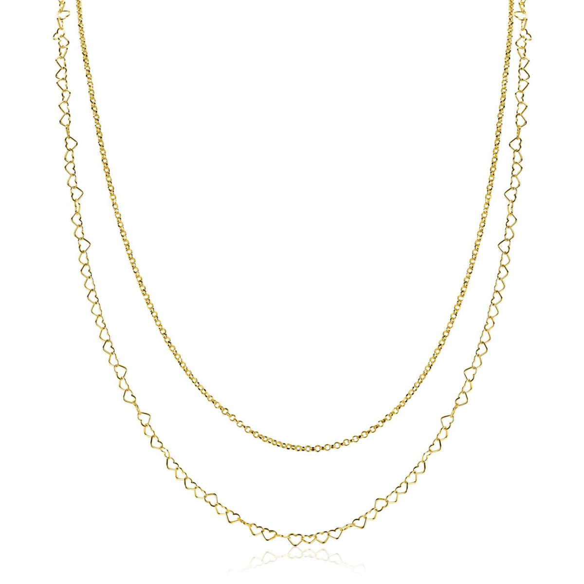Zinzi ZIC2775G gold plated dubbele schakelketting met hart 5.3 mm breed - Lengte 40-45 cm