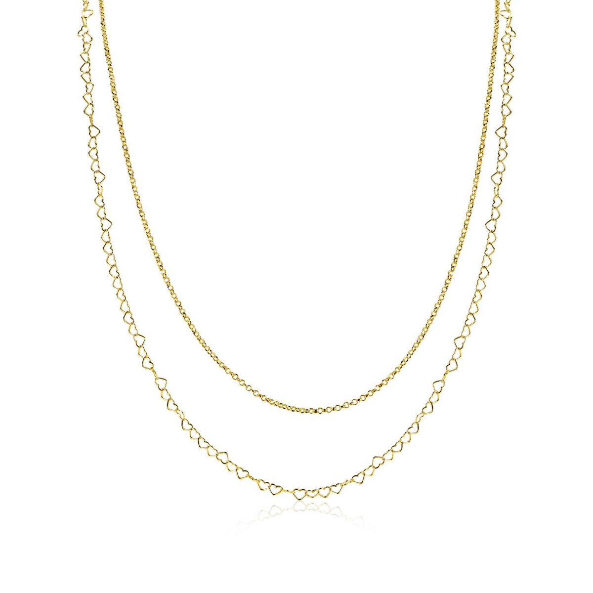 Zinzi ZIC2775G gold plated dubbele schakelketting met hart 5.3 mm breed - Lengte 40-45 cm