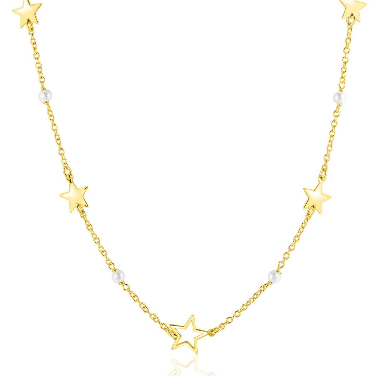 Zinzi ZIC2780 goudkleurige schakelketting met parels en ster 10 mm breed - Lengte 42-47 cm