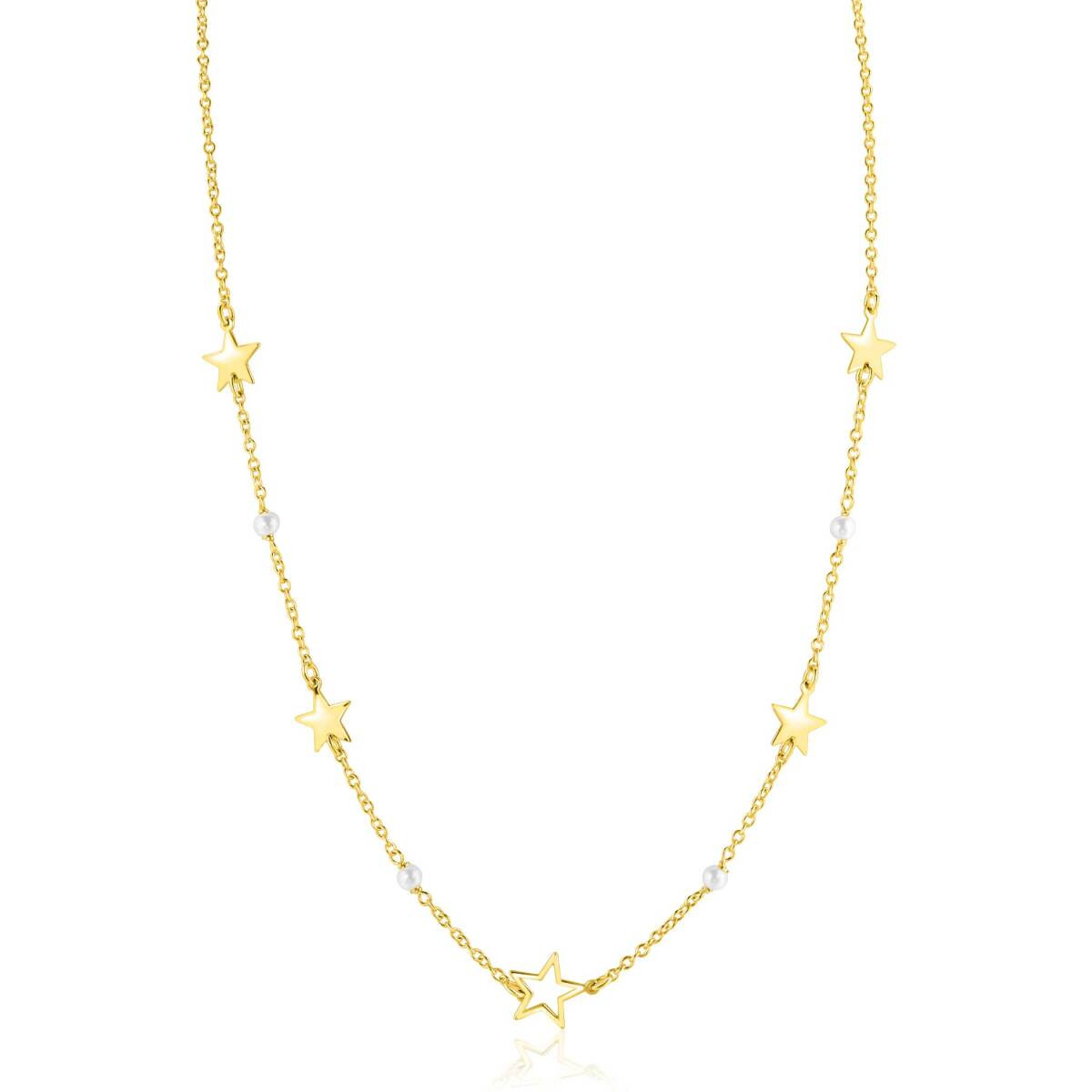 Zinzi ZIC2780 goudkleurige schakelketting met parels en ster 10 mm breed - Lengte 42-47 cm
