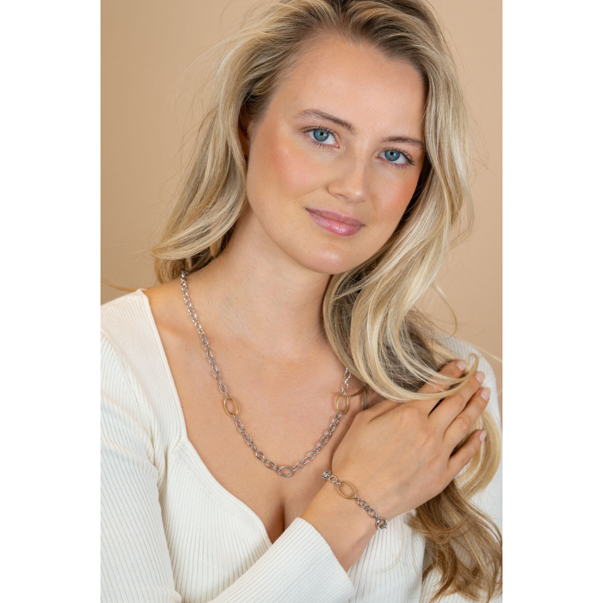Zinzi ZIC2785 bicolor ovale schakelketting 11 mm breed - Lengte 70 cm