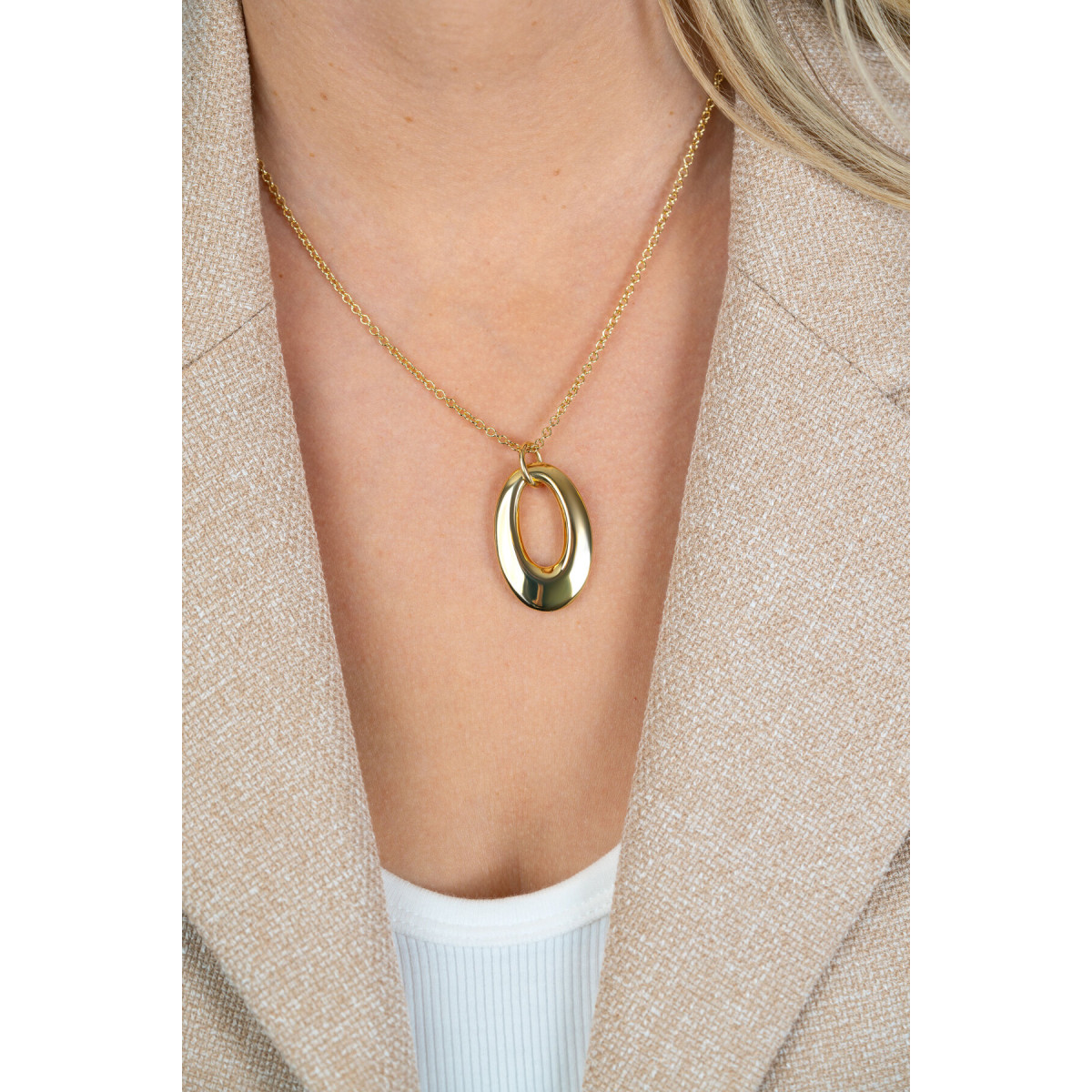 Zinzi ZIC2787G goudkleurige ketting met hanger ovaal 21 mm breed - Lengte 42-47 cm
