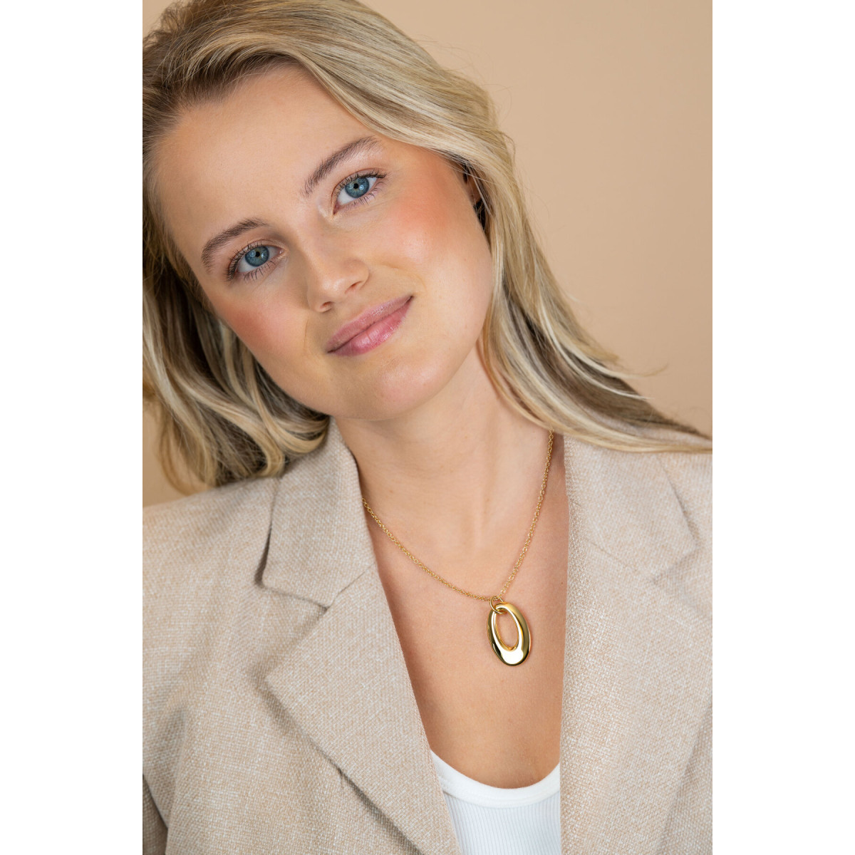 Zinzi ZIC2787G goudkleurige ketting met hanger ovaal 21 mm breed - Lengte 42-47 cm