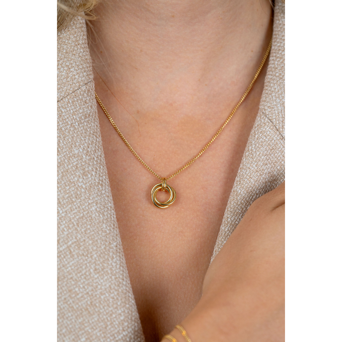 Zinzi ZIC2797 gold plated ketting met hanger open cirkel 12.5 mm breed - Lengte 42-45 cm