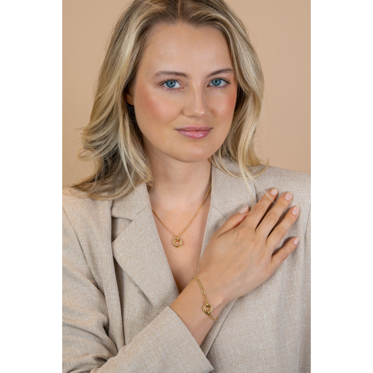 Zinzi ZIC2797 gold plated ketting met hanger open cirkel 12.5 mm breed - Lengte 42-45 cm