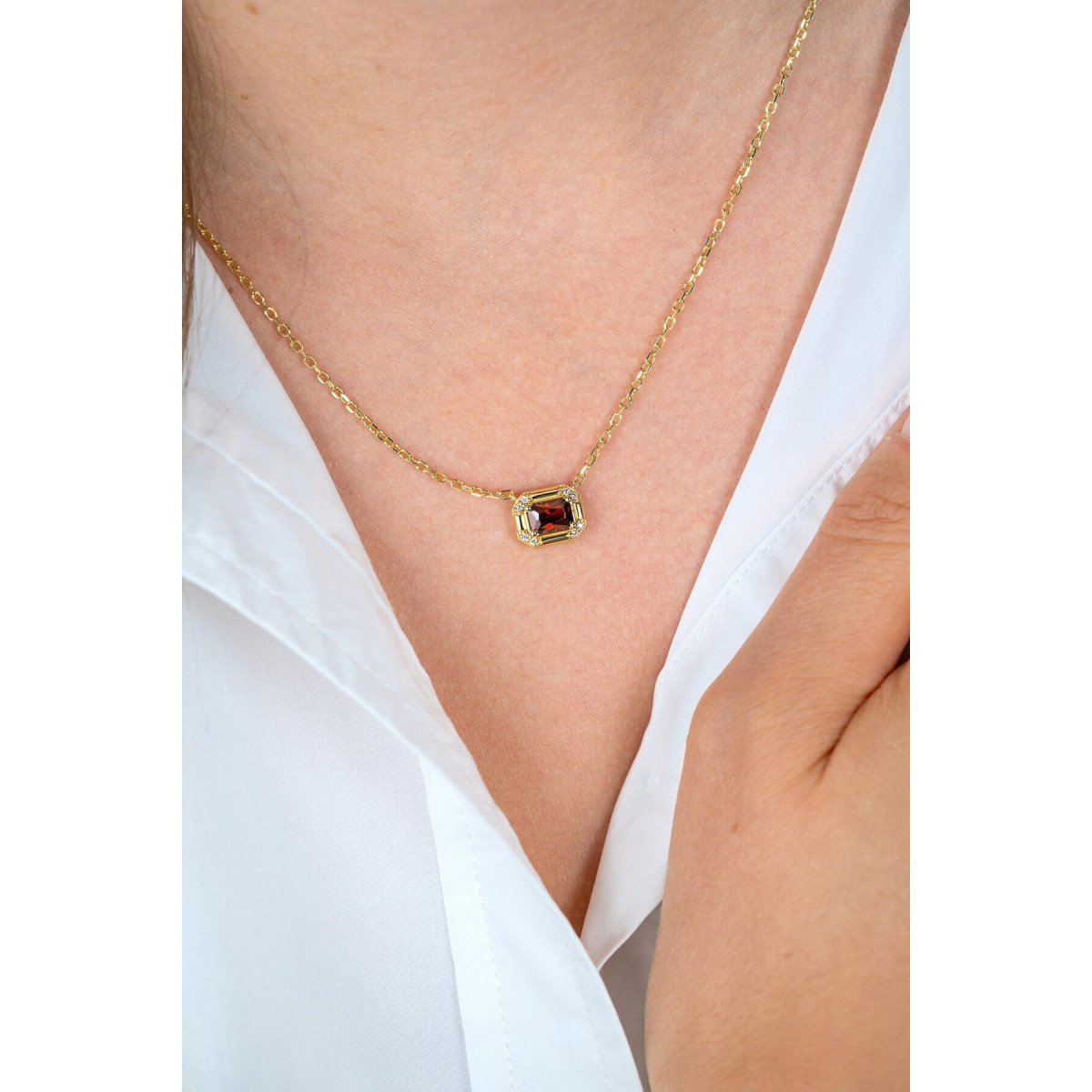 Zinzi ZIC2803 gold plated ketting met achthoekige kleursteen 10 mm breed - Lengte 42-45 cm