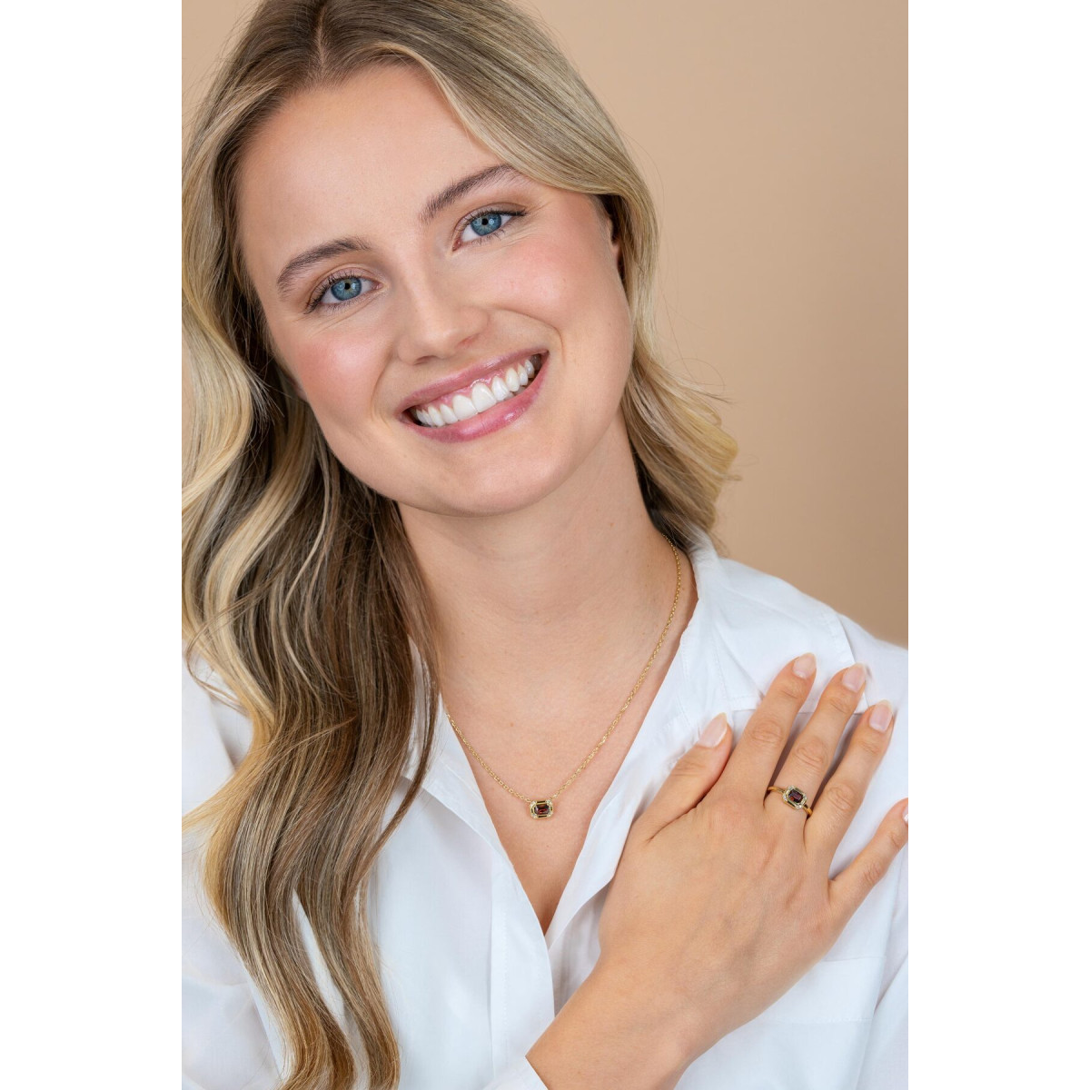 Zinzi ZIC2803 gold plated ketting met achthoekige kleursteen 10 mm breed - Lengte 42-45 cm