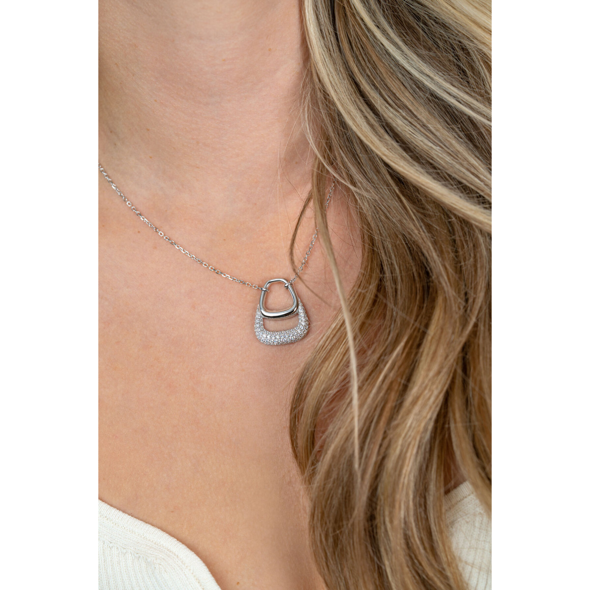 Zinzi ZIC2806 925 zilveren ketting met dubbele hanger 20 mm breed - Lengte 42-45 cm
