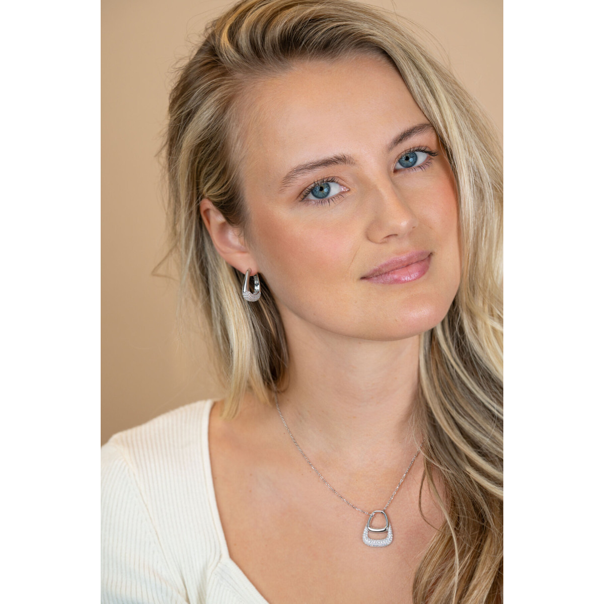Zinzi ZIC2806 925 zilveren ketting met dubbele hanger 20 mm breed - Lengte 42-45 cm