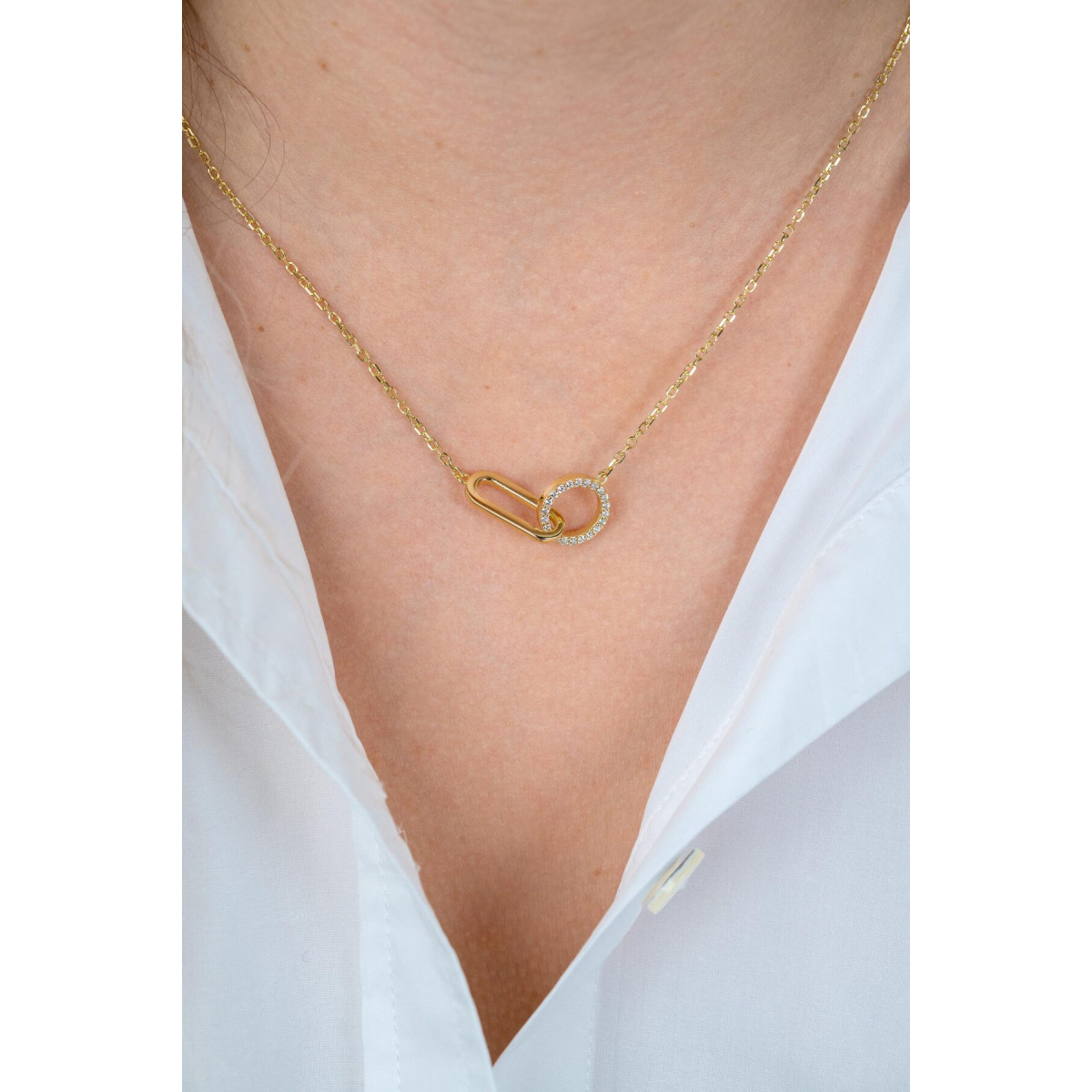 Zinzi ZIC2809 ketting met cirkel en zirkonia goudkleurig 11 mm breed - Lengte 40-45 cm