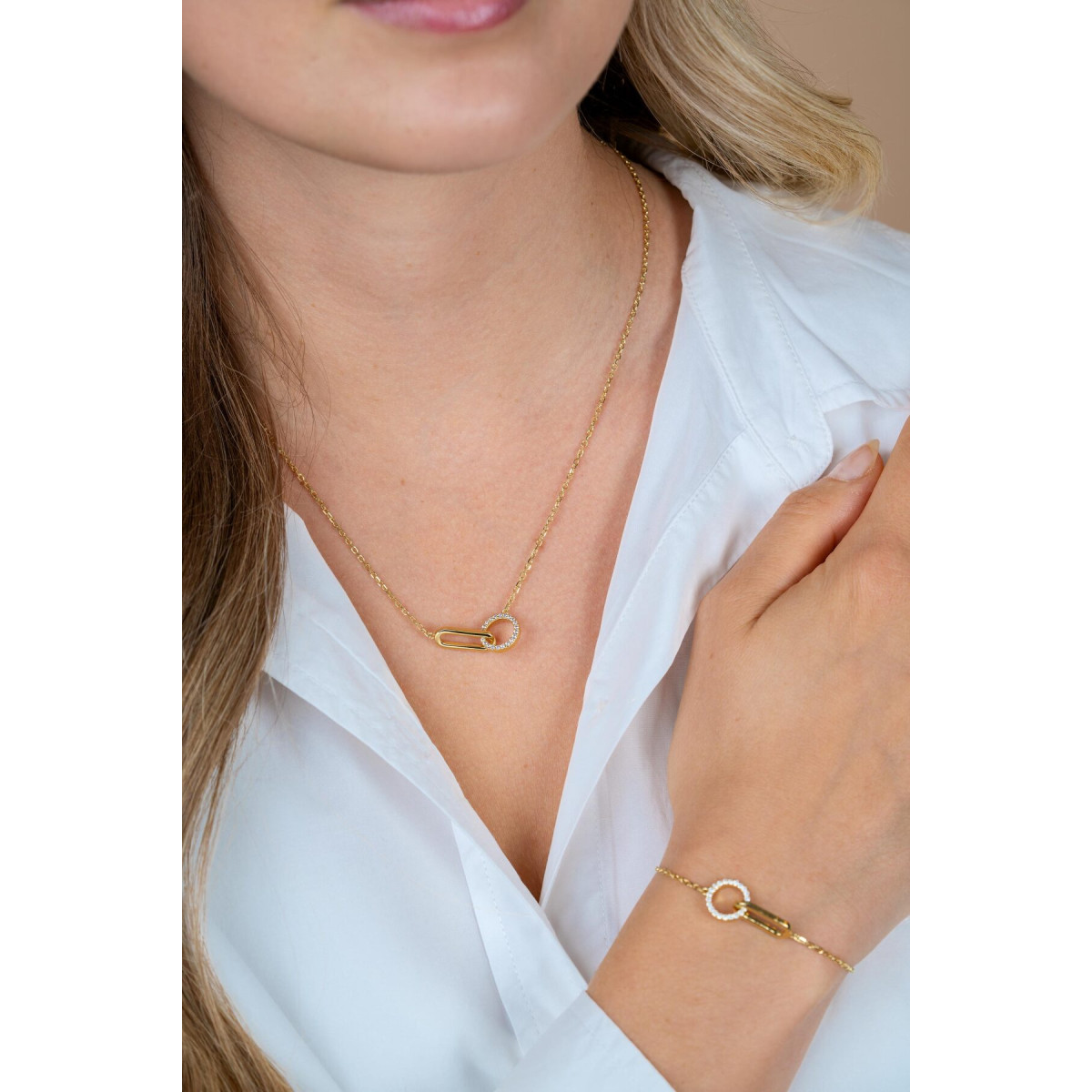 Zinzi ZIC2809 ketting met cirkel en zirkonia goudkleurig 11 mm breed - Lengte 40-45 cm