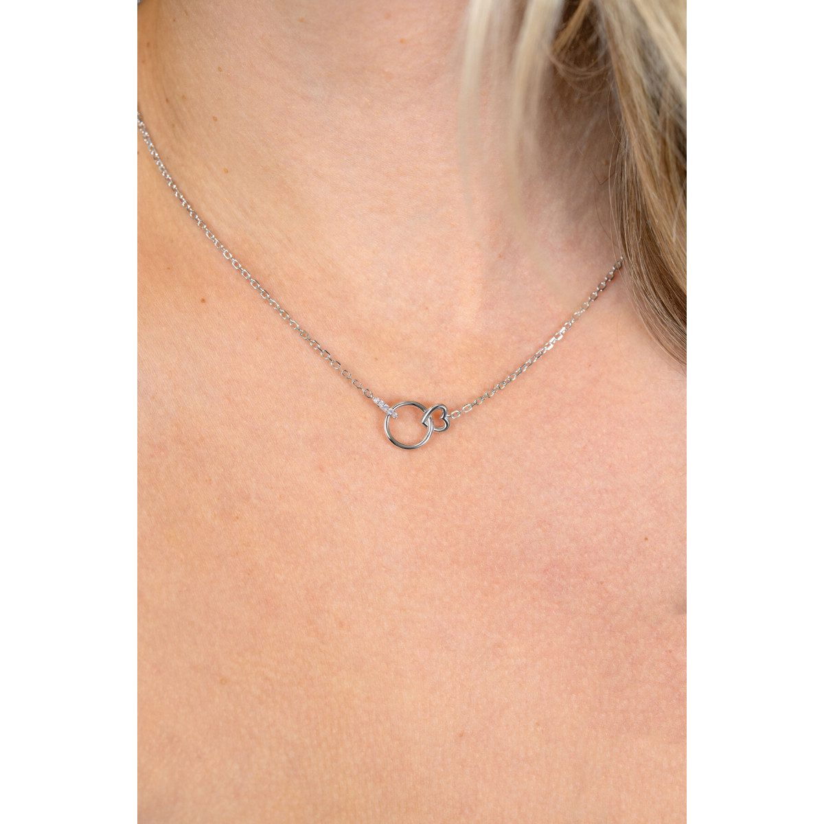 Zinzi ZIC2811 zilveren ketting met hanger hart en cirkel 10 mm breed - Lengte 42-45 cm