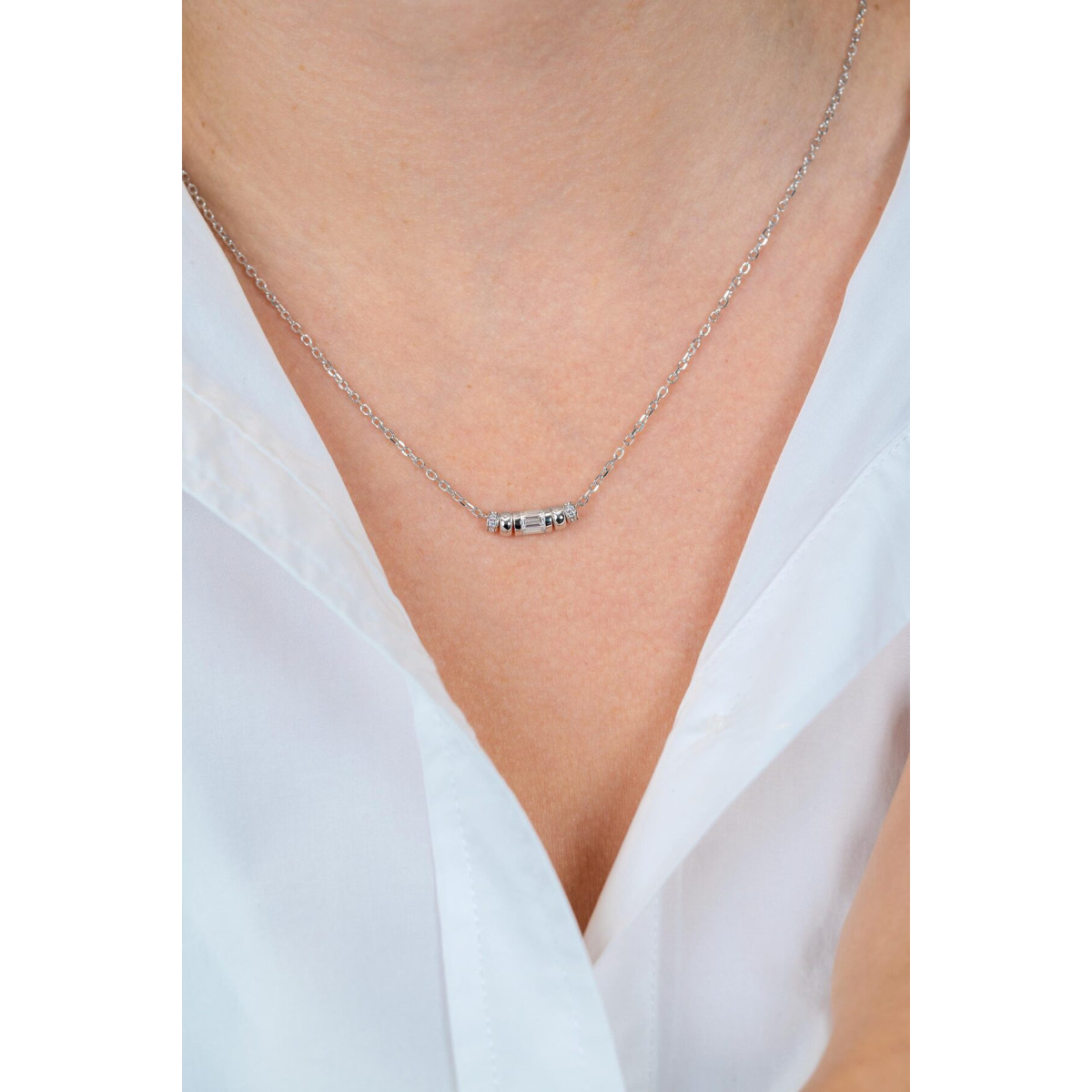 Zinzi ZIC2812 zilveren ketting met hanger cilinder zirkonia 4.2 mm breed - Lengte 42-45 cm