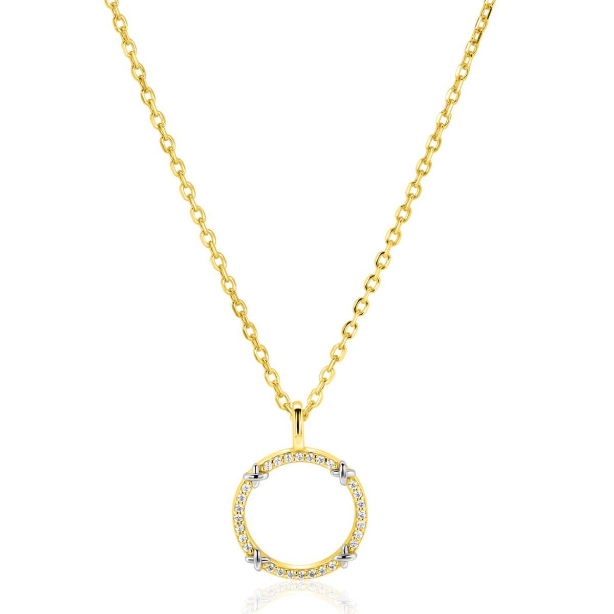 Zinzi ZIC2814 goudkleurige ketting met ronde zirkoniahanger 15 mm breed - Lengte 40-45 cm