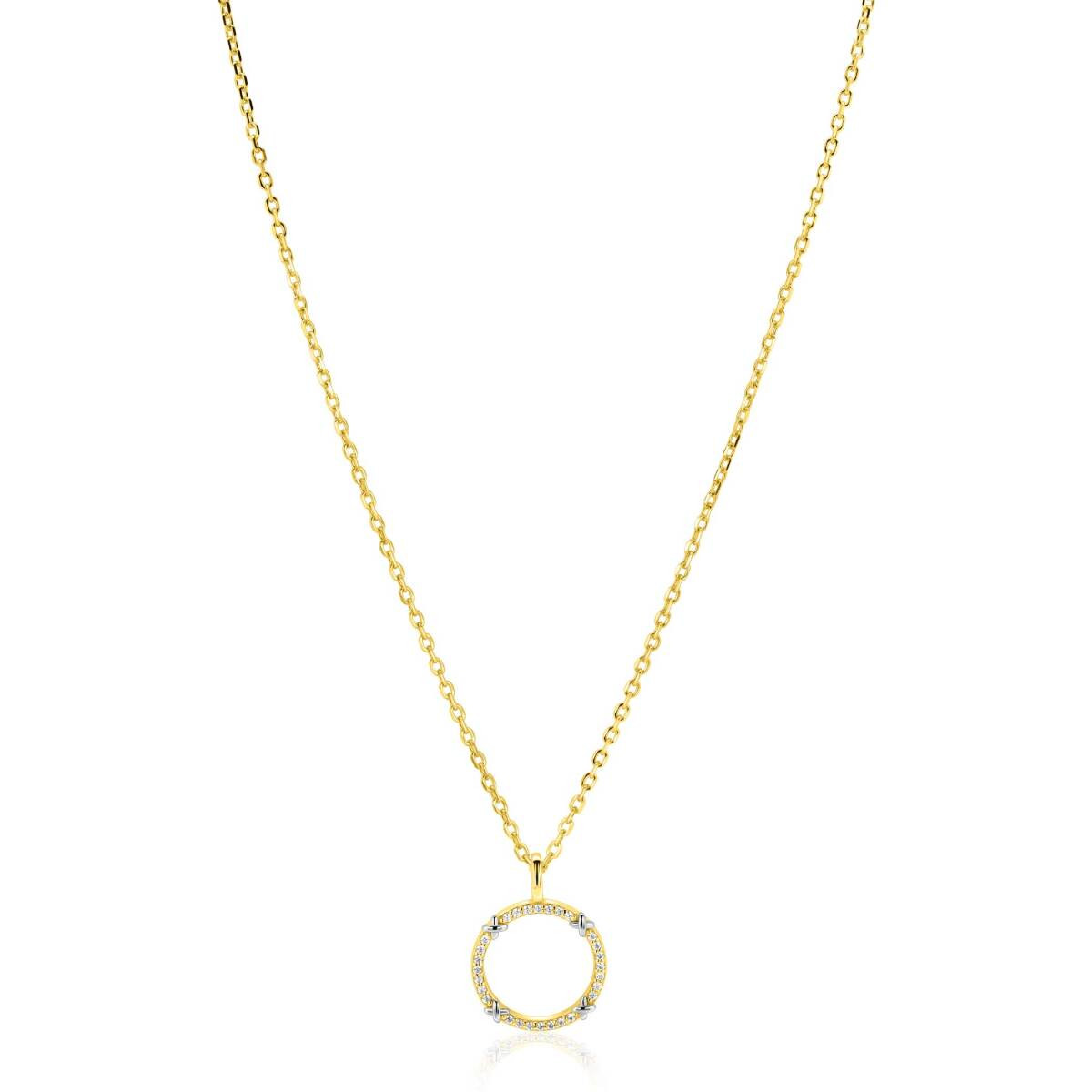 Zinzi ZIC2814 goudkleurige ketting met ronde zirkoniahanger 15 mm breed - Lengte 40-45 cm