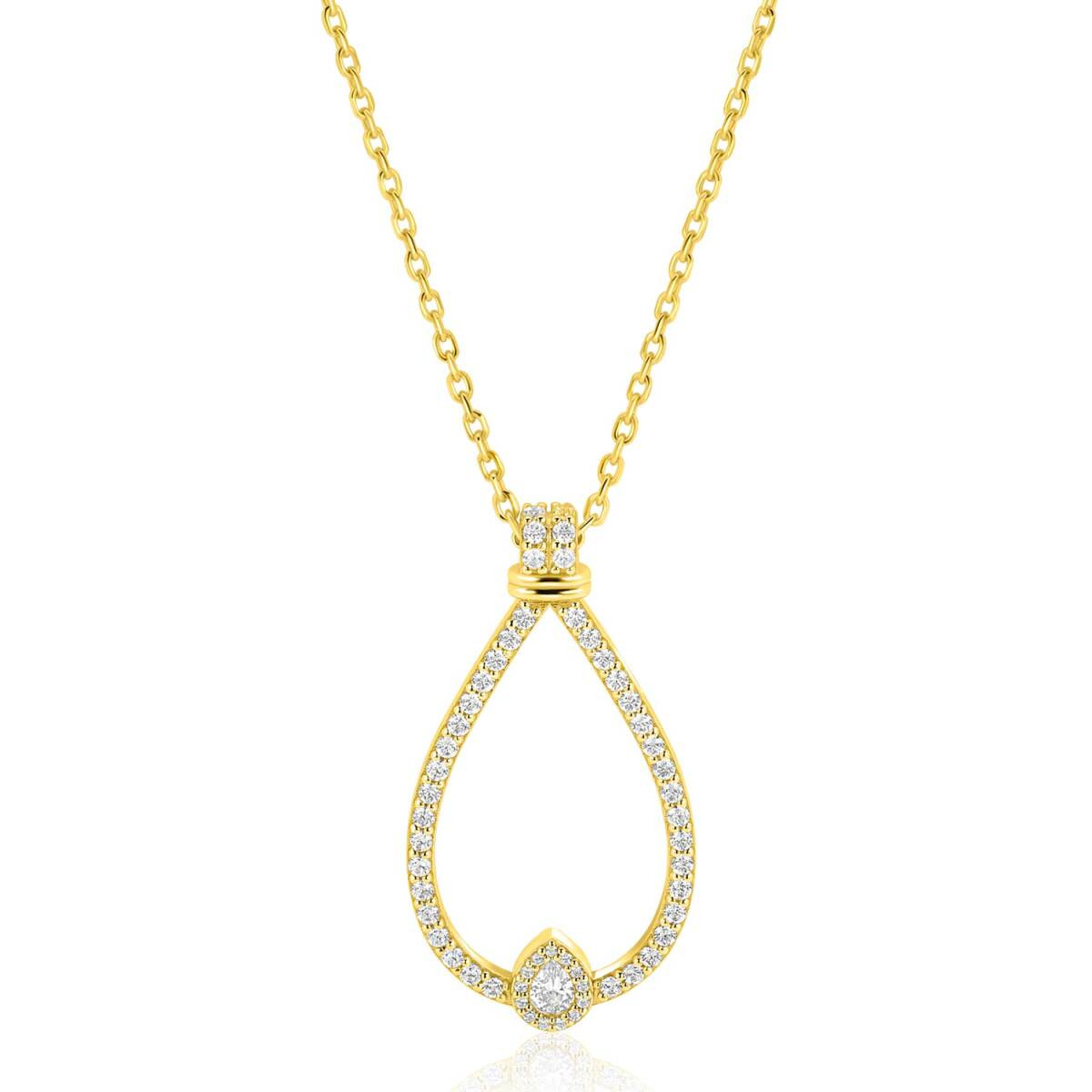 Zinzi ZIC2815 gold plated ketting met hanger druppel zirkonia 18.5 mm breed - Lengte 42-45 cm